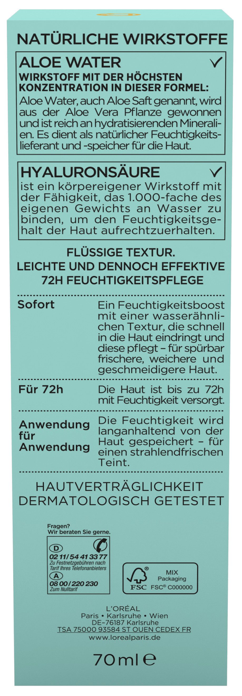L'ORÉAL PARIS Gesichtsfluid Hydra Genius Aloe Aqua, hochkonzentrierte Feuchtigkeit, zieht sofort ein, weichere Haut