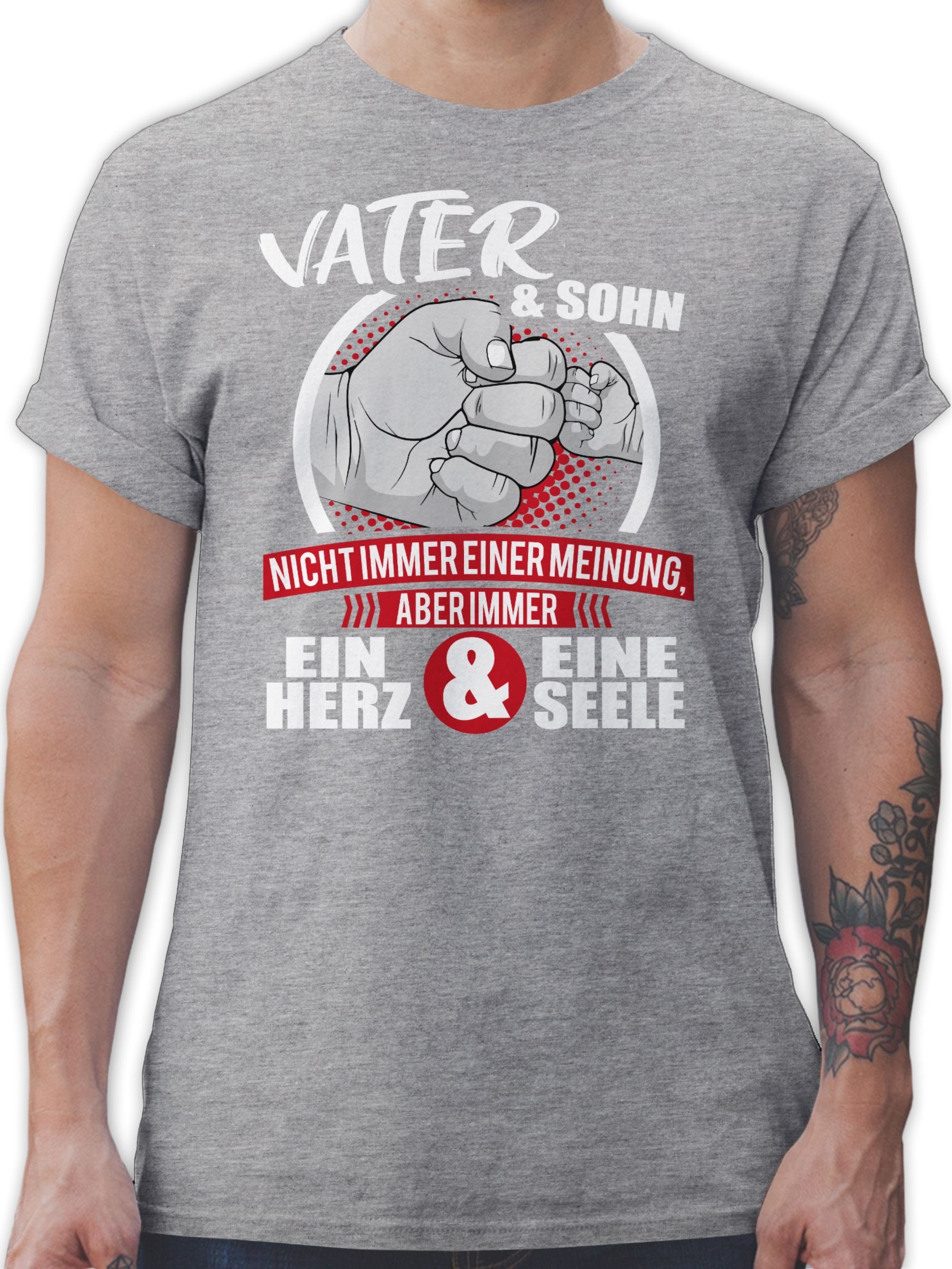 Shirtracer Herz Vater Familie eine Papa 2 Seele Grau weiß/rot ein & T-Shirt Partner-Look & Sohn - Immer meliert