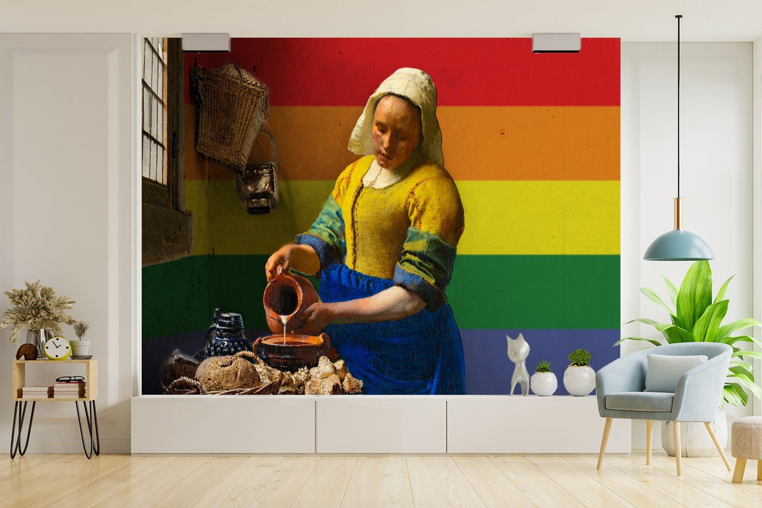 Fototapete Milchmädchen Tapete (6 - für Vermeer Schlafzimmer, Wohnzimmer, Wallpaper Regenbogen, Matt, - Vinyl MuchoWow St), Kinderzimmer, bedruckt,