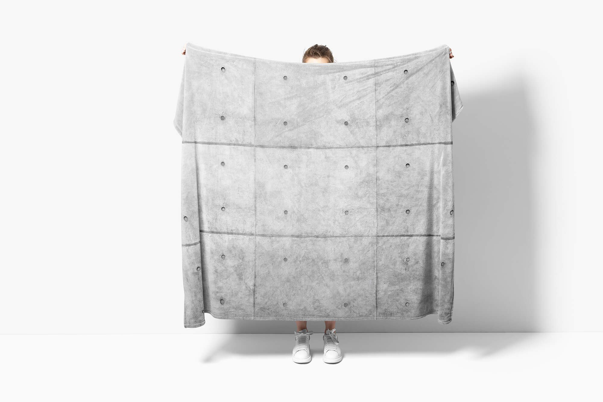 Grau Kuscheldecke Fotomotiv Betonstruktur Beton Handtücher mit Art Strandhandtuch Handtuch Baumwolle-Polyester-Mix Auf, Saunatuch (1-St), Handtuch Sinus