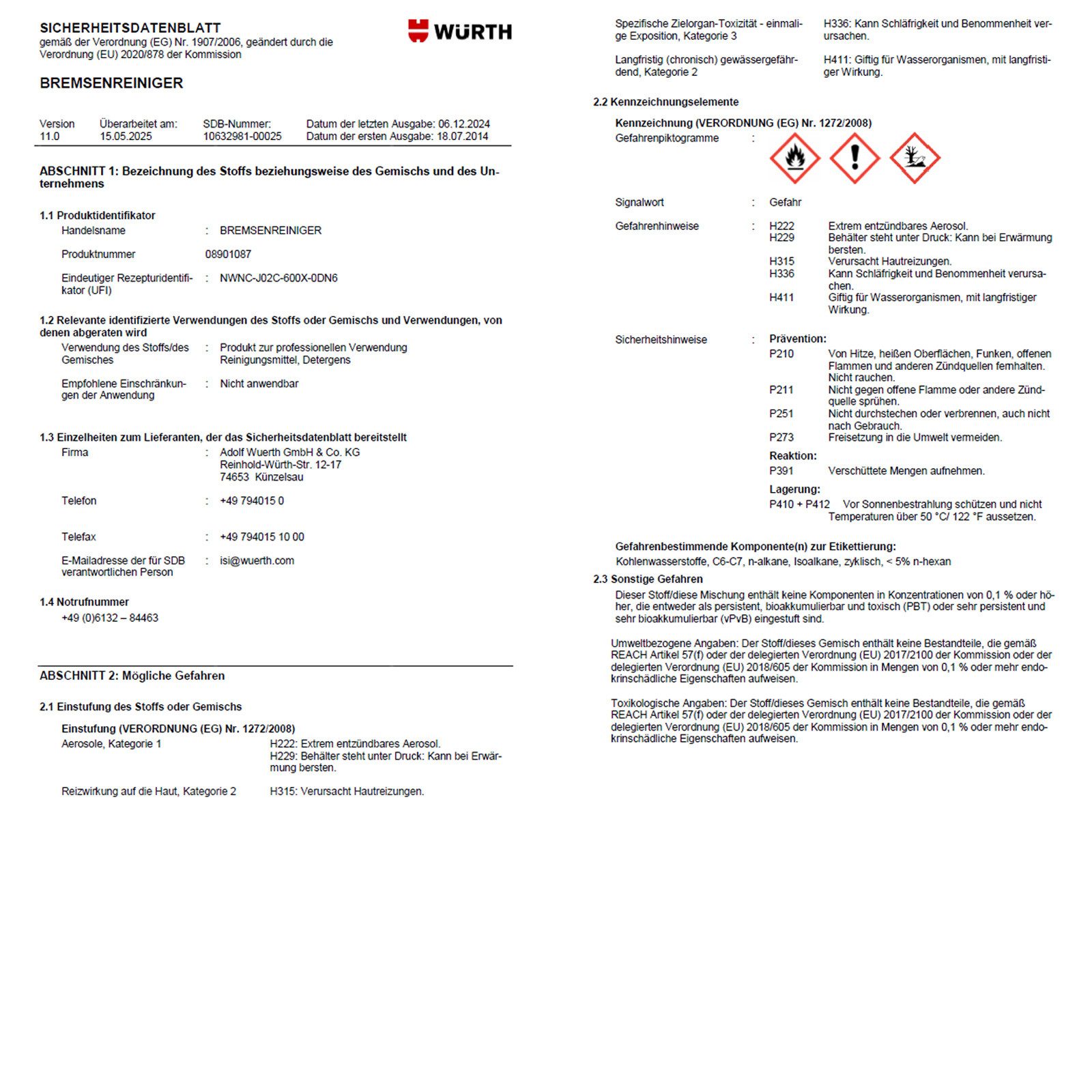 Würth BREMSENREINIGER - 0.5 LTR Bremsenreiniger