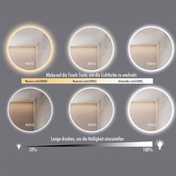 HOME DELUXE Badspiegel LED-Spiegel Rund FIANA inkl. Aufhängung (Beschlagfrei, Dimmbar & Energiesparend), Wandspiegel, Badspiegel, Badezimmerspiegel, Kosmetikspiegel
