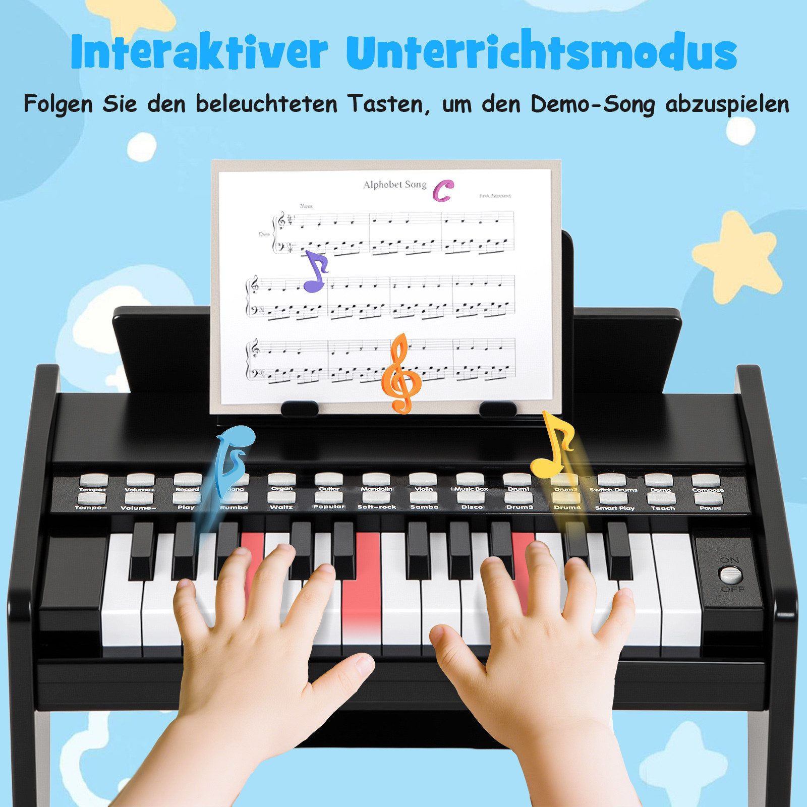 COSTWAY Spielzeug-Musikinstrument, Holzspielzeug mit Abnehmbarer Notenständer & Lautstärke