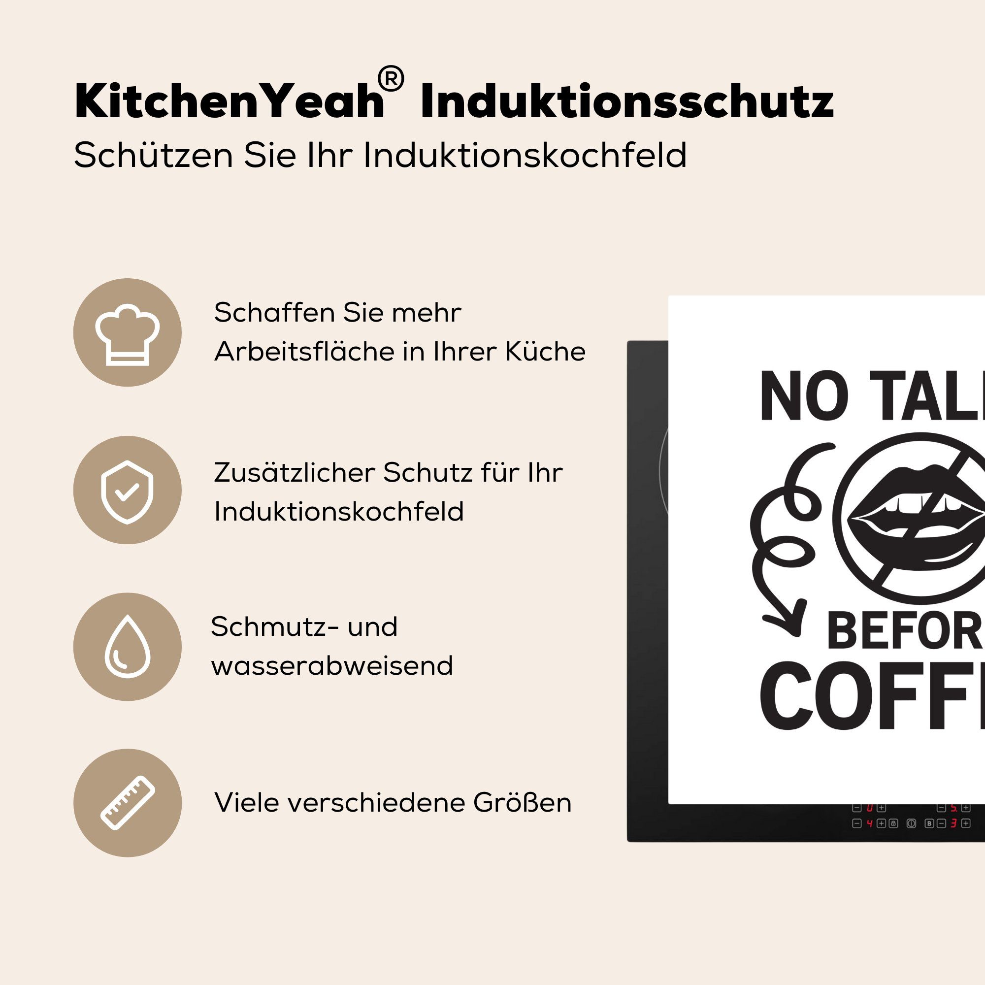 dem Vinyl, für Kaffee küche vor Kein - Zitate, cm, Herdblende-/Abdeckplatte MuchoWow Kaffee Ceranfeldabdeckung, 78x78 Sprichwörter - (1 tlg), Gespräch Arbeitsplatte -