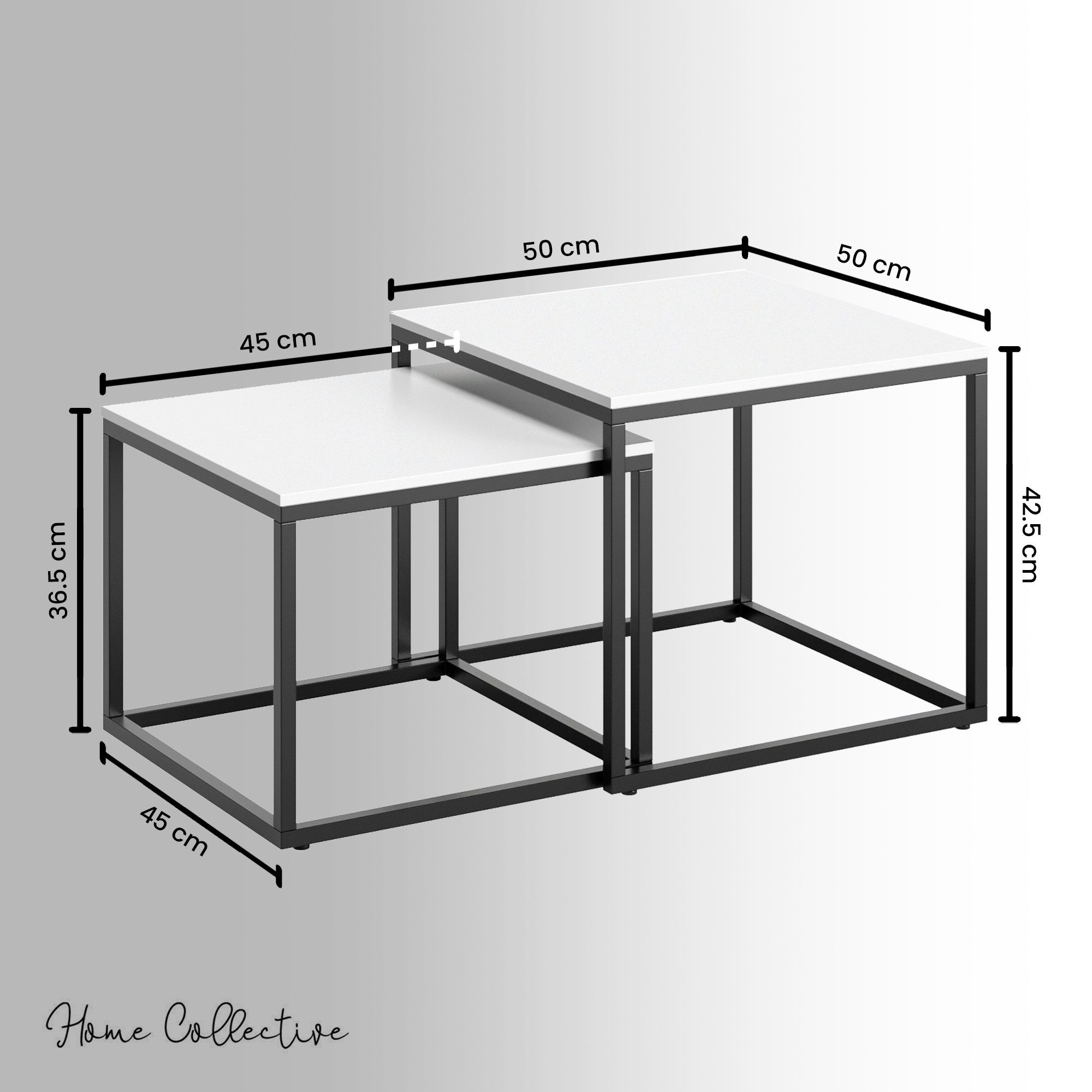 Home Collective Couchtisch 2er Set Beistelltisch Wohnzimmertisch modern rund und quadratisch (ideal als Büro Ablagetisch oder als Wohnzimmer Deko, Kleiner quadratischer Tisch Set 2 in 1), hochwertiges Design mit Metallgestell, stabile Tischplatte, weiß