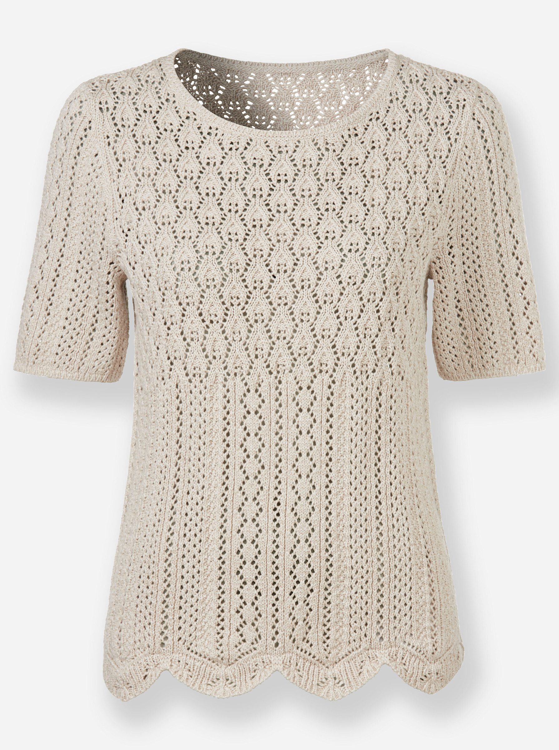 Strickpullover Ajour-Pullover Kurzarm Ajour