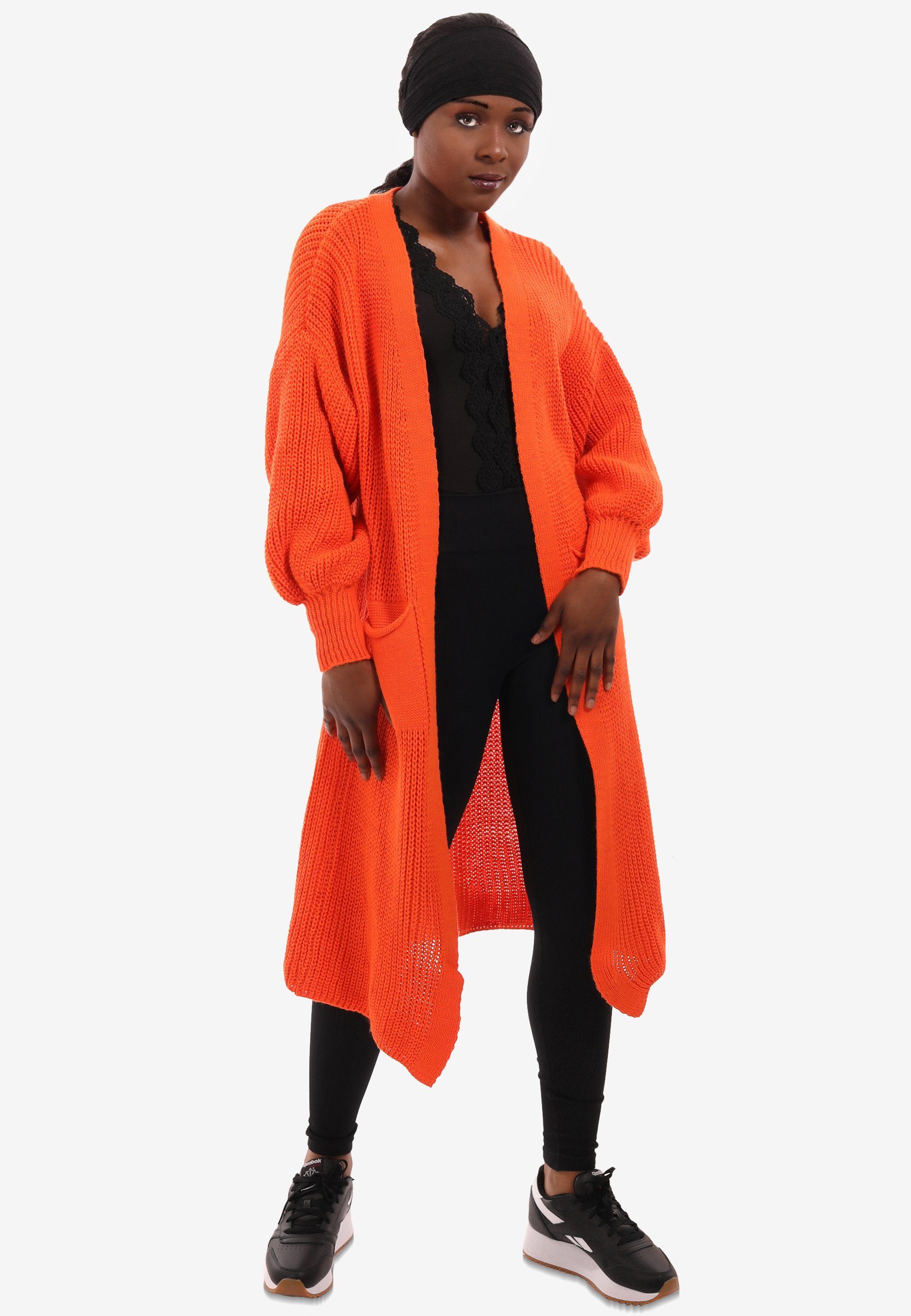 YC Fashion & Style Cardigan Basic Strickjacke Cardigan Verschlusslos in Unifarbe, mit aufgesetzten Taschen orange