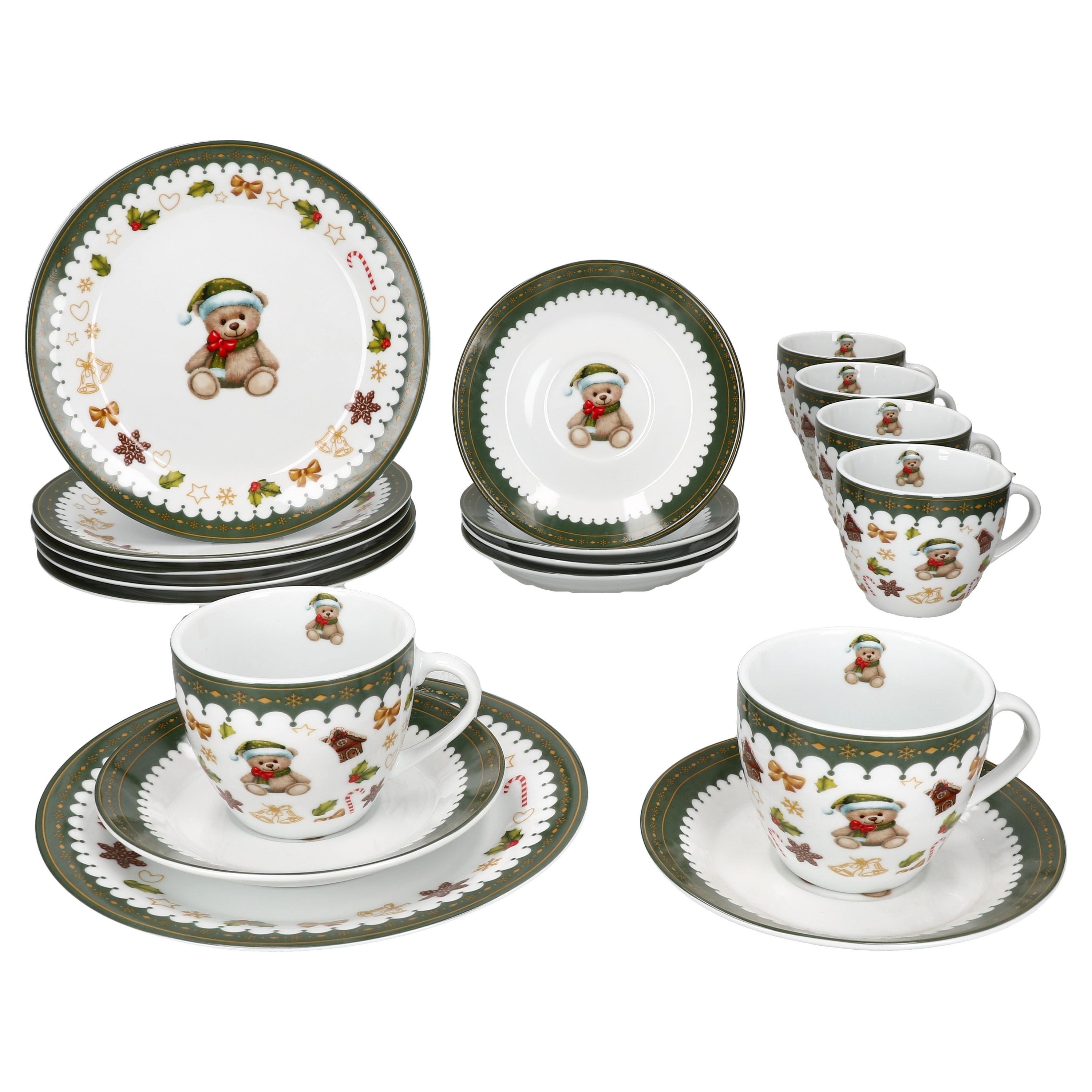 MamboCat Kaffeeservice Friend 18-tlg. Kaffeeservice Weihnachten Porzellan Geschirr Teddybär, Porzellan