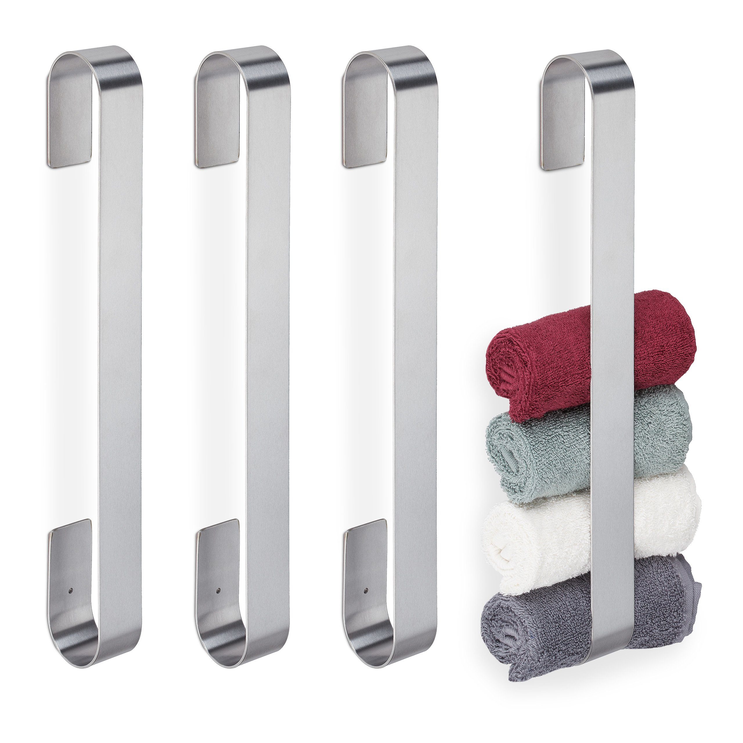 relaxdays Handtuchhalter 4 x Handtuchhalter ohne Bohren | Handtuchstangen