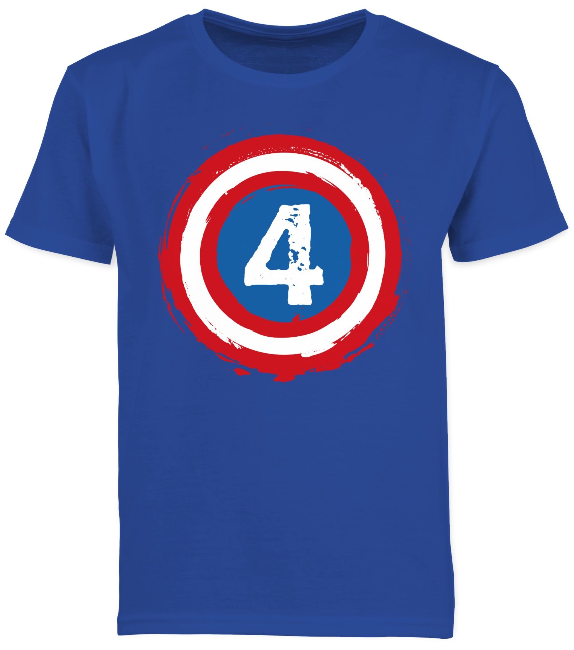 T-Shirt Royalblau Vier 4. Superhelden Schild 2 Shirtracer Geburtstag
