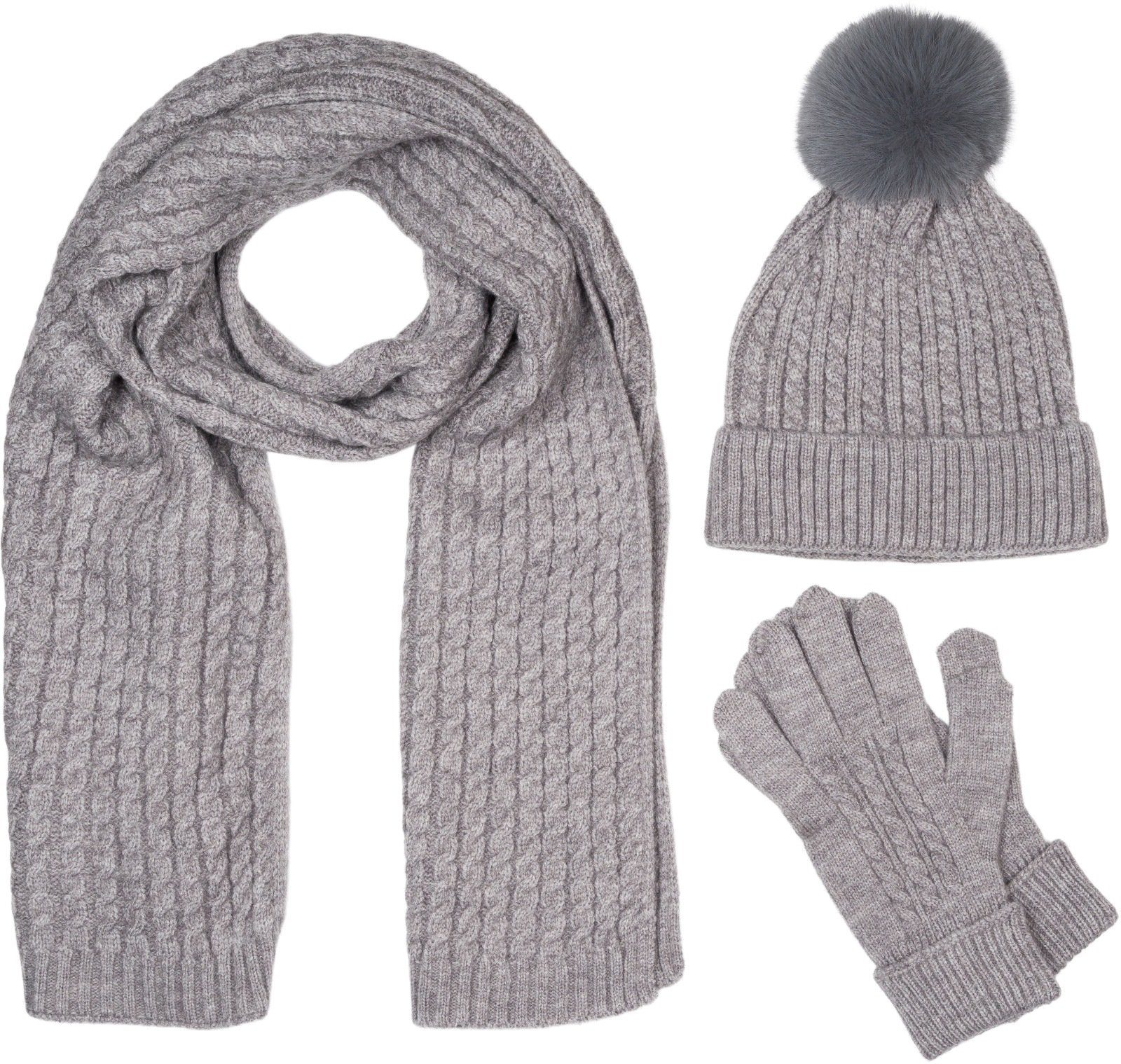 styleBREAKER Strickschal 3-Teiliges Schal Mütze Handschuh Set, (3-St)
