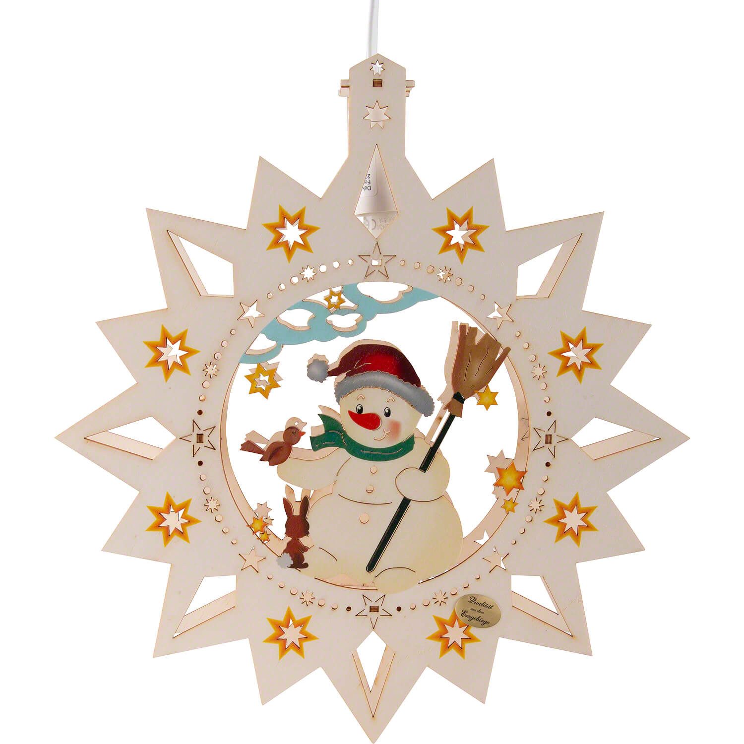 Erzgebirge-Palast Schwibbogen Fensterbild Schneemann, bunt (32cm) günstig online kaufen