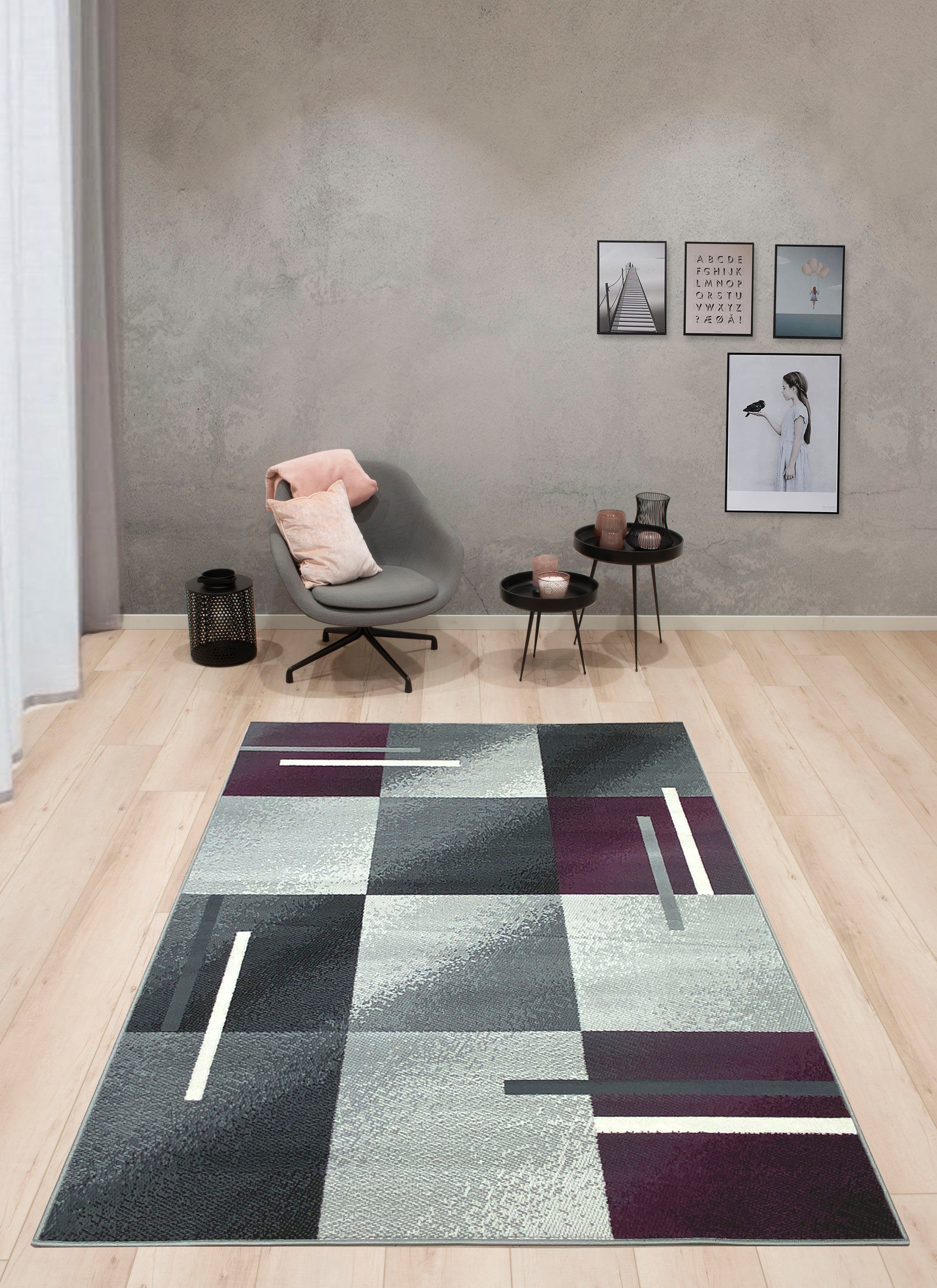 Teppich Nolan, my home, rechteckig, Höhe: 7 mm, modernes Design, Kurzflor, ideal im Wohnzimmer & Schlafzimmer lila