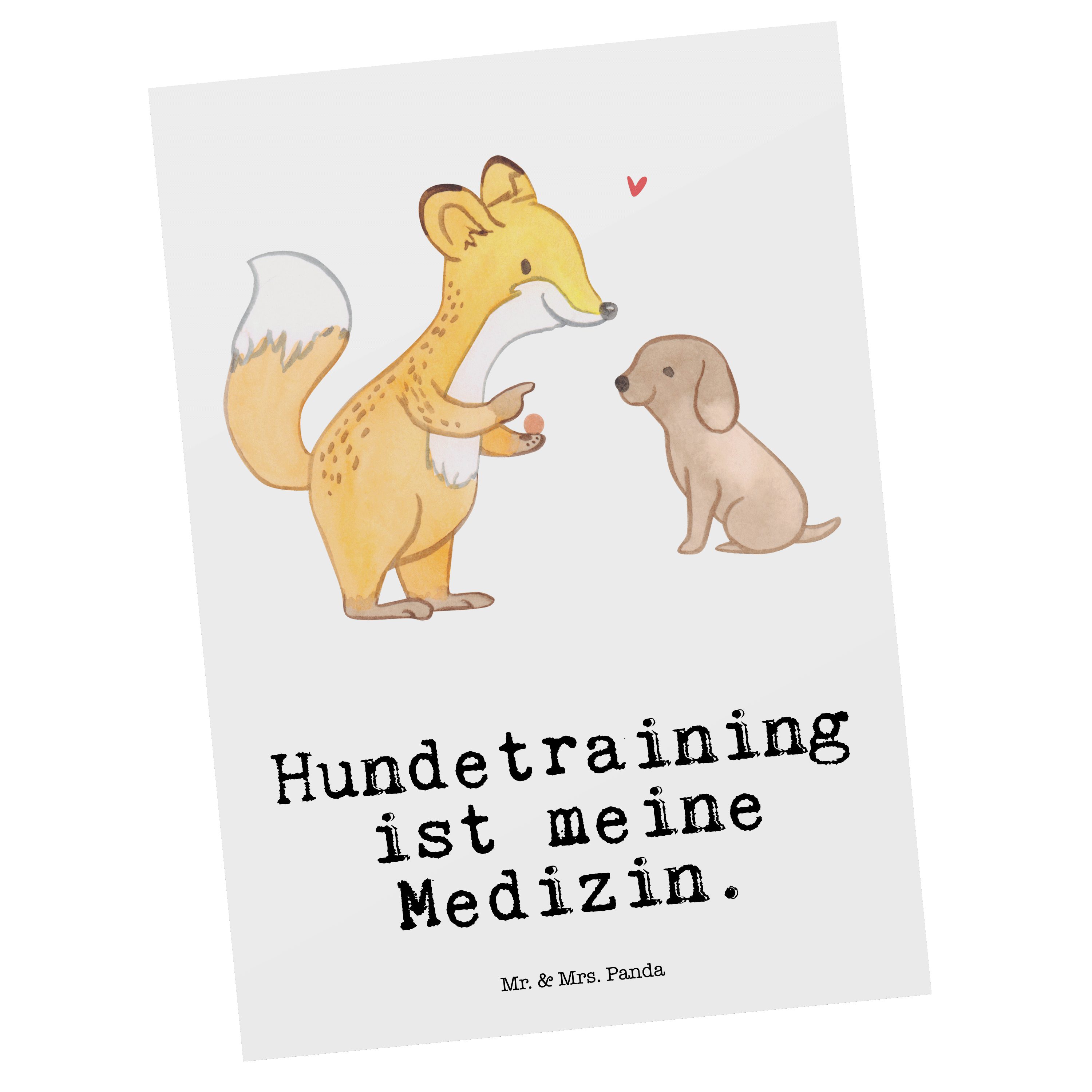 Mr. & Mrs. Panda Postkarte Fuchs Hundetraining Medizin - Weiß - Geschenk, Grußkarte, Welpenschul