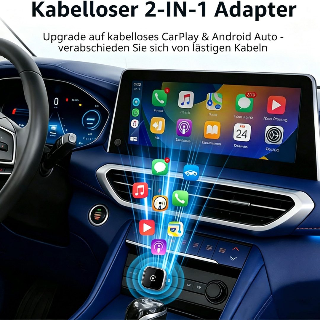 neue dawn Kabelloses Wireless CarPlay Auto Adapter USB C für iPhone Android Audio-Adapter, CarPlay Auto Adapter, Bluetooth 5.4, 5,8GHz Wi-Fi, mit USB-C-Adapter