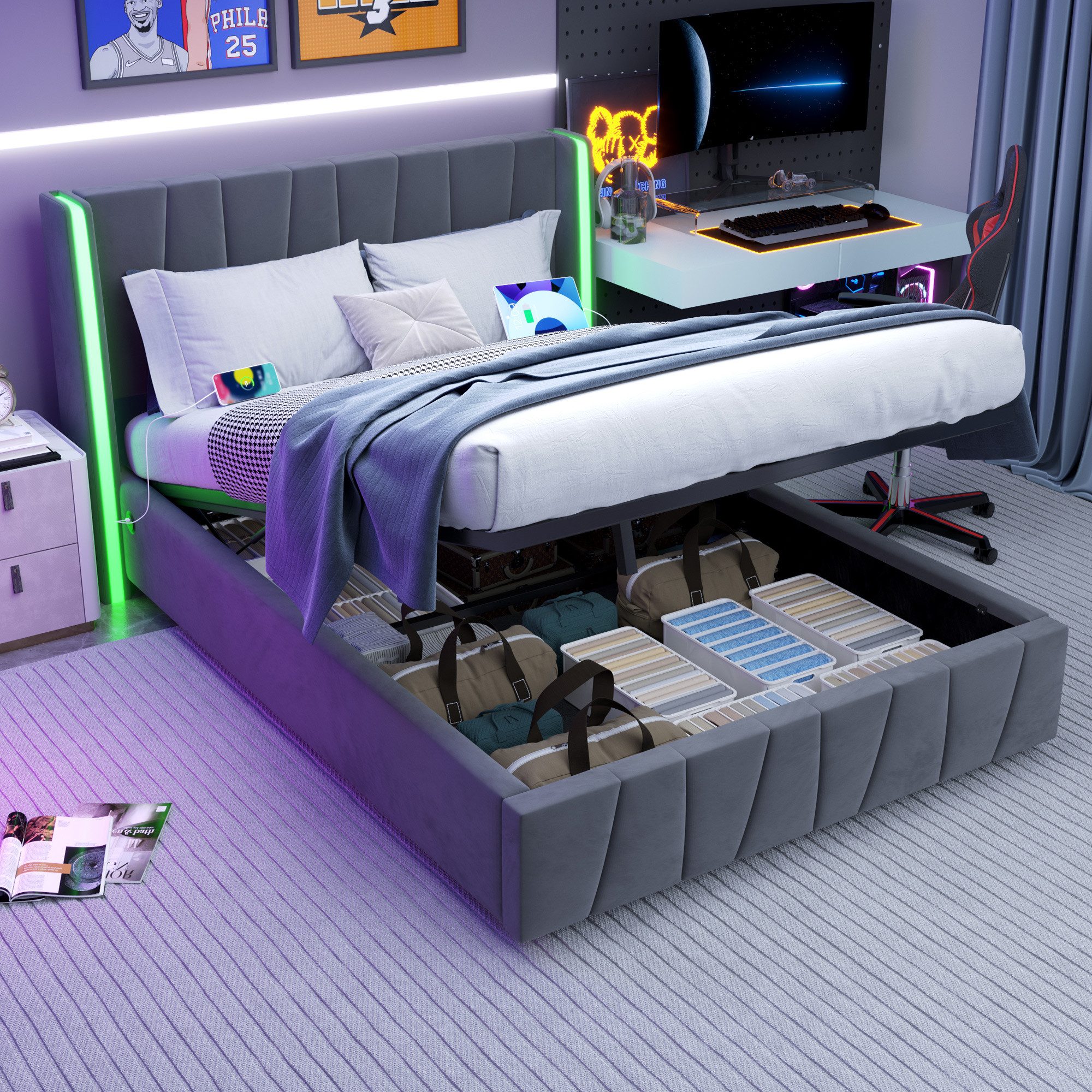 STILVORA Polsterbett Funktionsbett 140x200 mit USB-Anschlüsse,Doppelbett günstig online kaufen