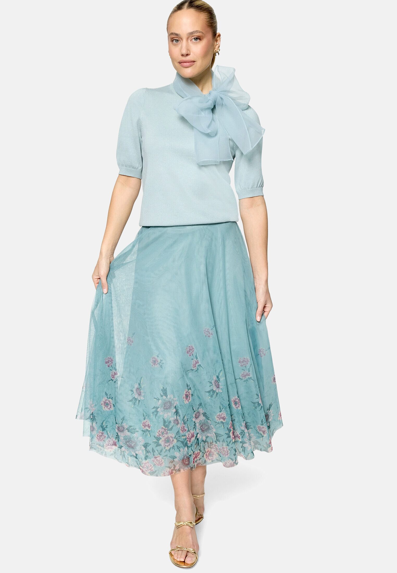 Zero Kurzarmshirt Damen mit Schleife (1-tlg) drapiert / gerafft