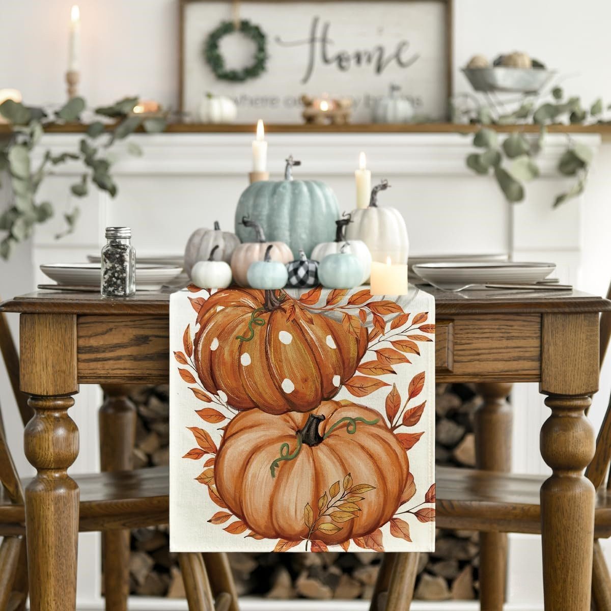 FOUORTUNATE-BEE Tischläufer Blätter Kürbisse Herbst Tischläufer 33x183 cm, Tischdekoration für Wohnzimmer, Esszimmer & Party – Bild 2 von 5
