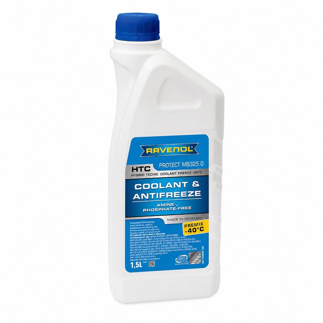 Ravenol Kühlerfrostschutz HTC Premix -40°C Protect MB 325.0 Kühlmittel Fertigmischung Blau, 1,5 l, 1,5L Kühlmittel Premix – MB 325.0 – Frostschutz bis -40 °C