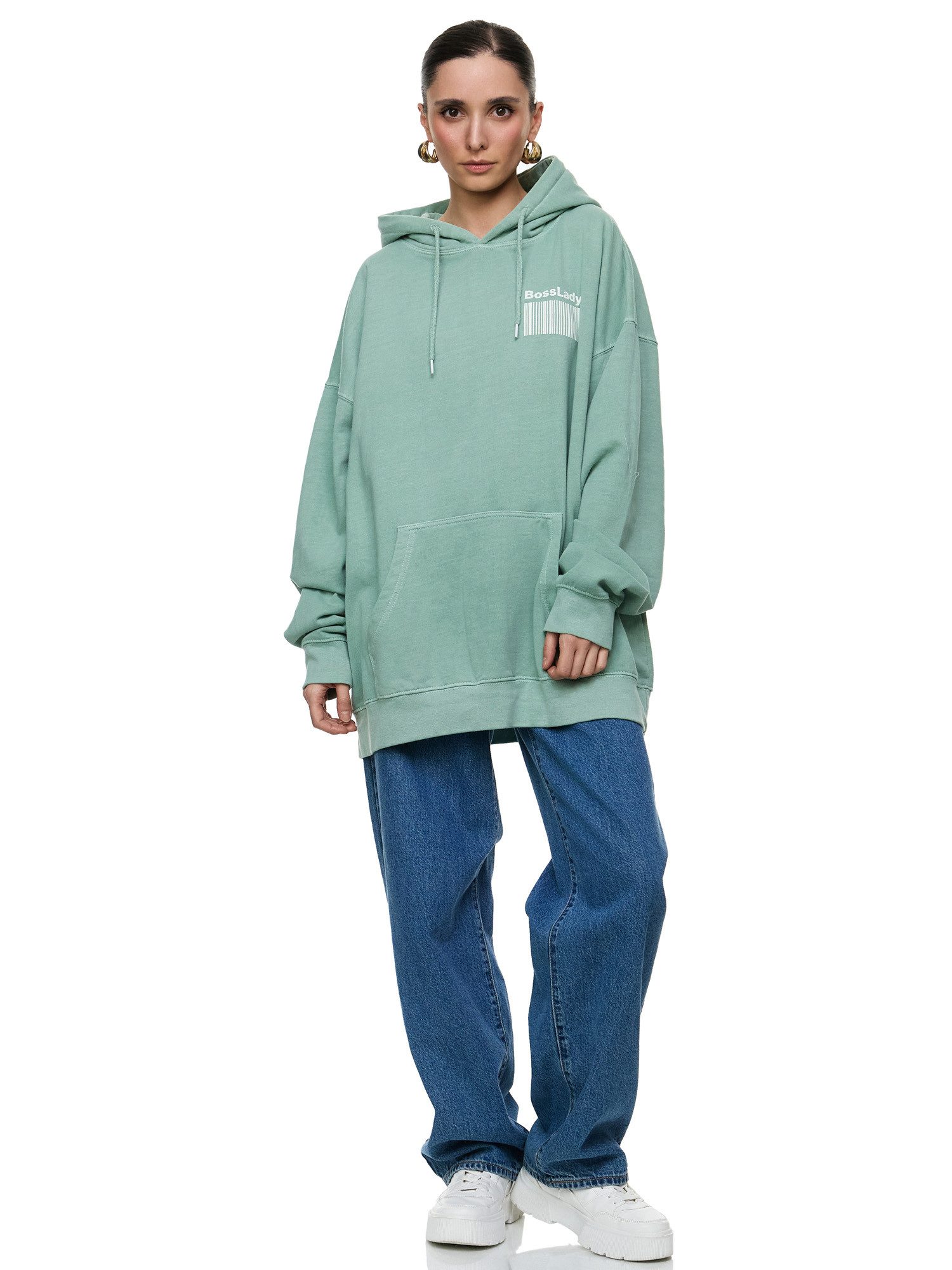 Worldclassca Hoodie Worldclassca Oversized Print Boss Lady Hoodie Kapuzenpullover Sweat PRINT - BOSS LADY - 100% CHARM - QUEEN