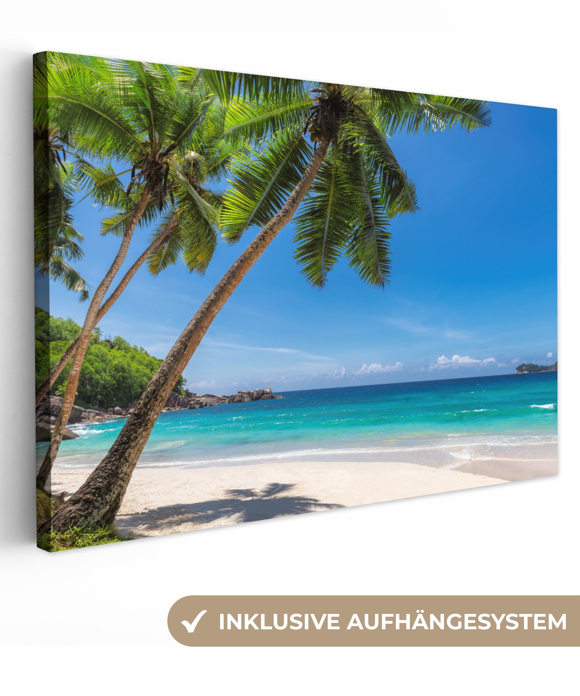OneMillionCanvasses® Leinwandbild Strand - Palme - Meer - Insel, Fotodruck (1 St), Leinwand Bilder Klein, Wand Dekoration Aesthetic 30x20 cm