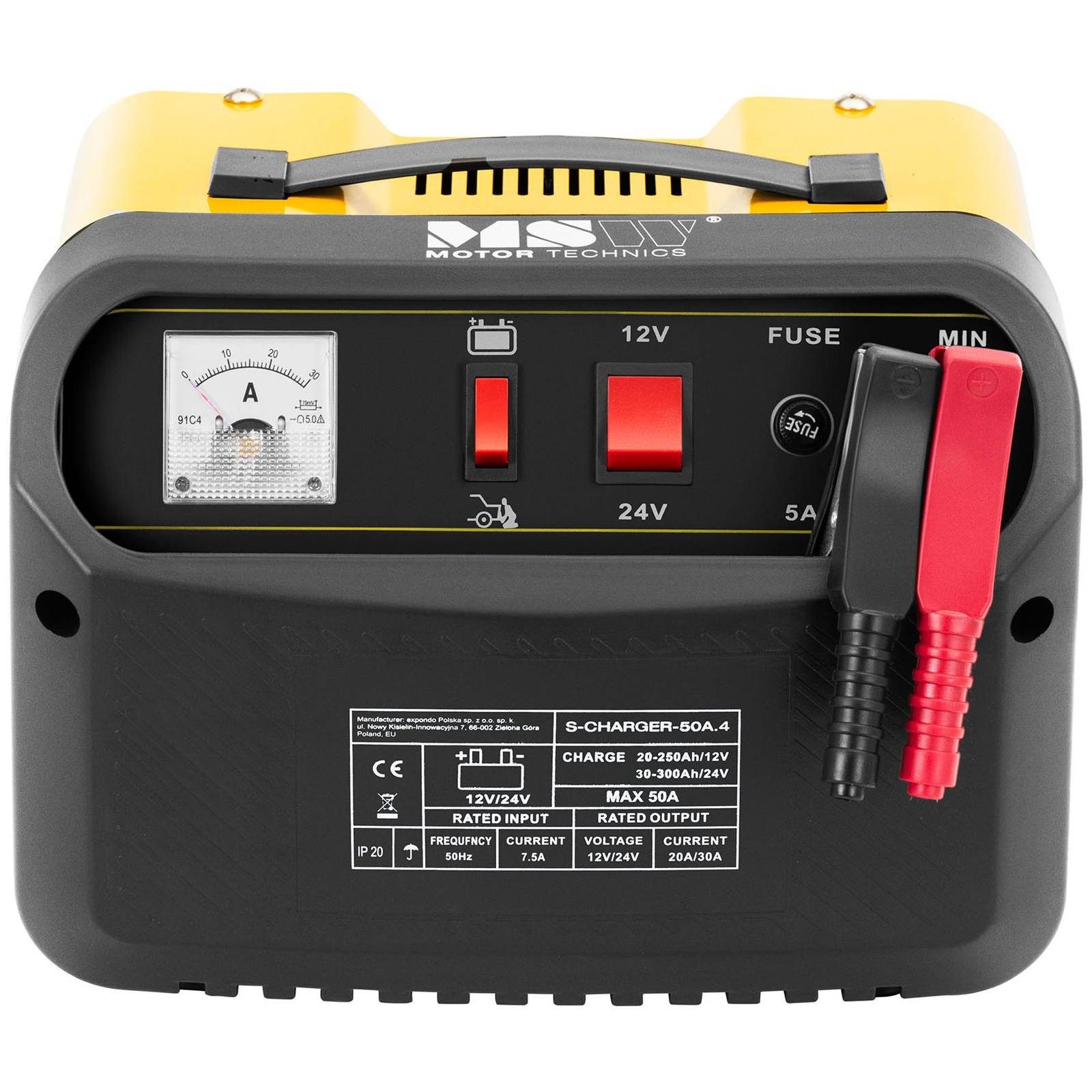 MSW Car Battery Charger with Cable Compartment 20 - 300 Ah (12/24 V) 45 A