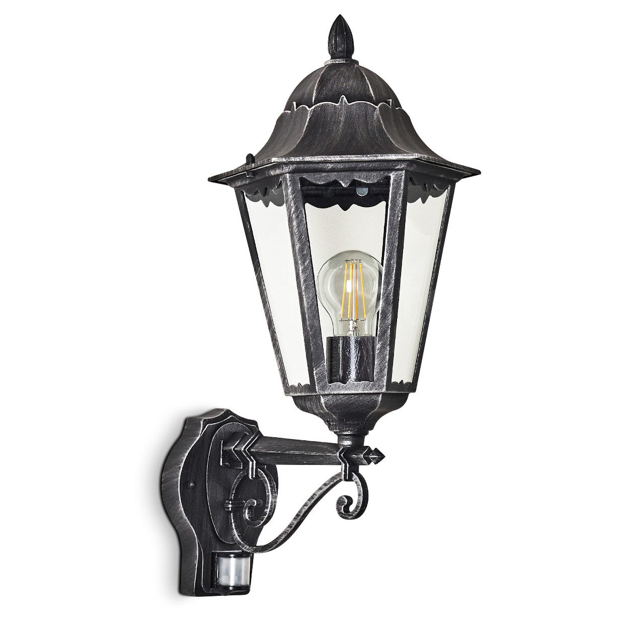 hofstein Außen-Wandleuchte »Ganna« Außenwandlampe, Aluguss in Schwarz/Silber m. Klarglas-Scheiben, ohne Leuchtmittel, m. E27, m. Bewegungsmelder