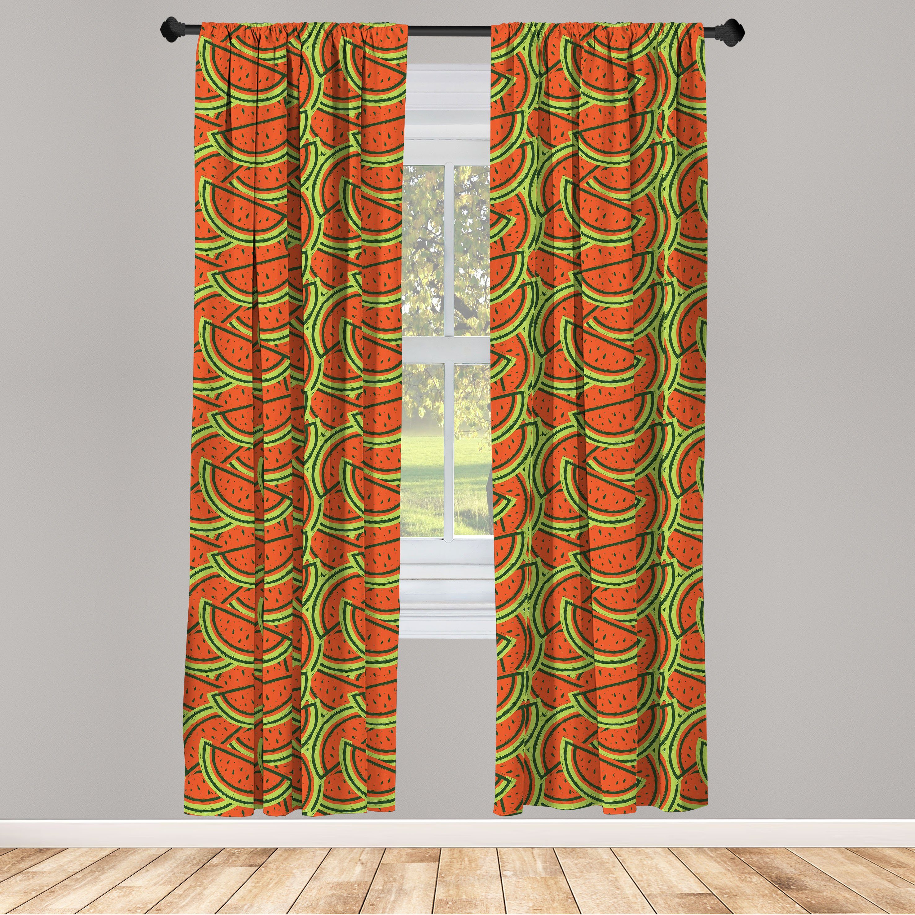 Gardine Vorhang für Wohnzimmer Schlafzimmer Dekor, Abakuhaus, Microfaser, Melone Doodle Wassermelone-Scheibe