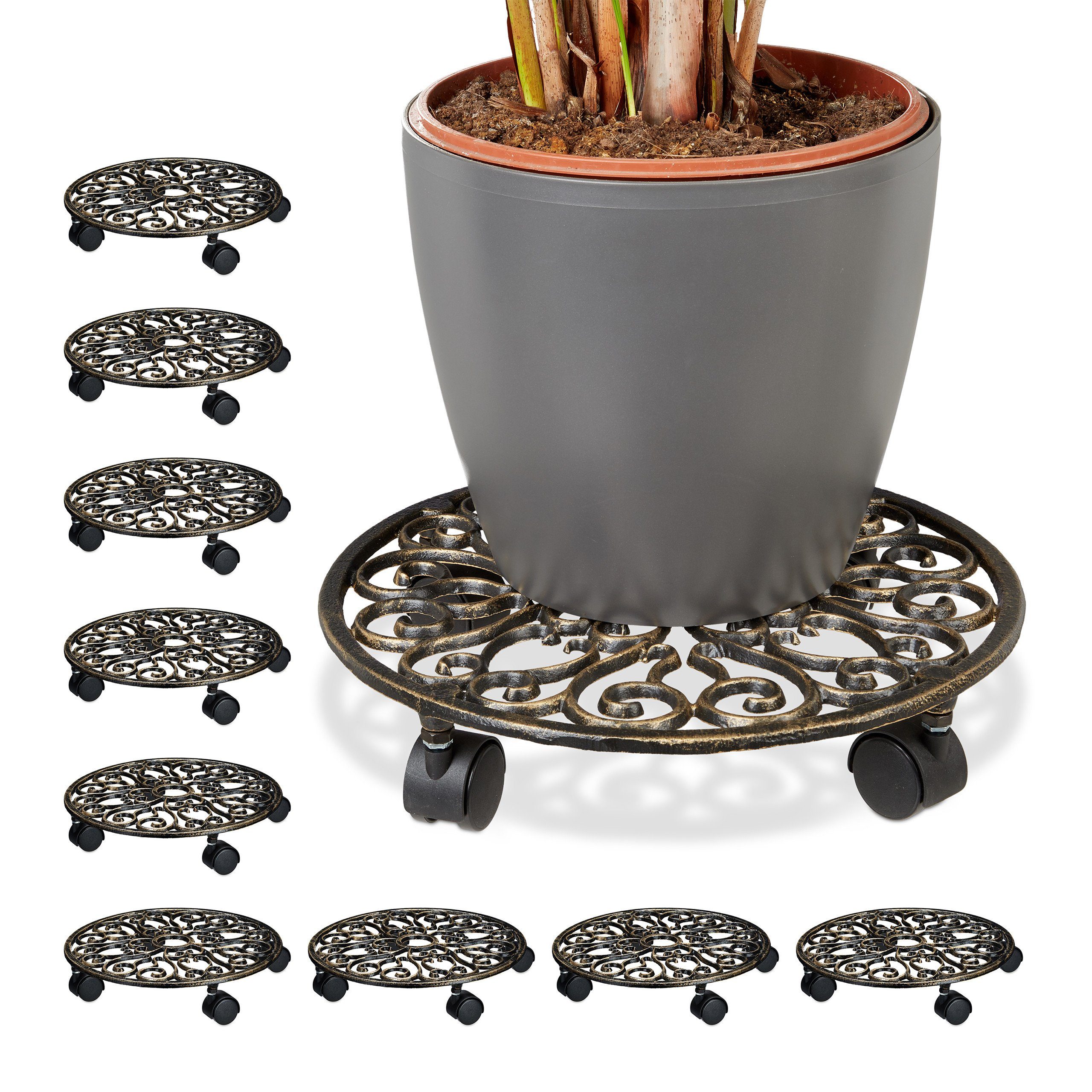 Blumentopfuntersetzer 10 x Pflanzenroller Gusseisen rund