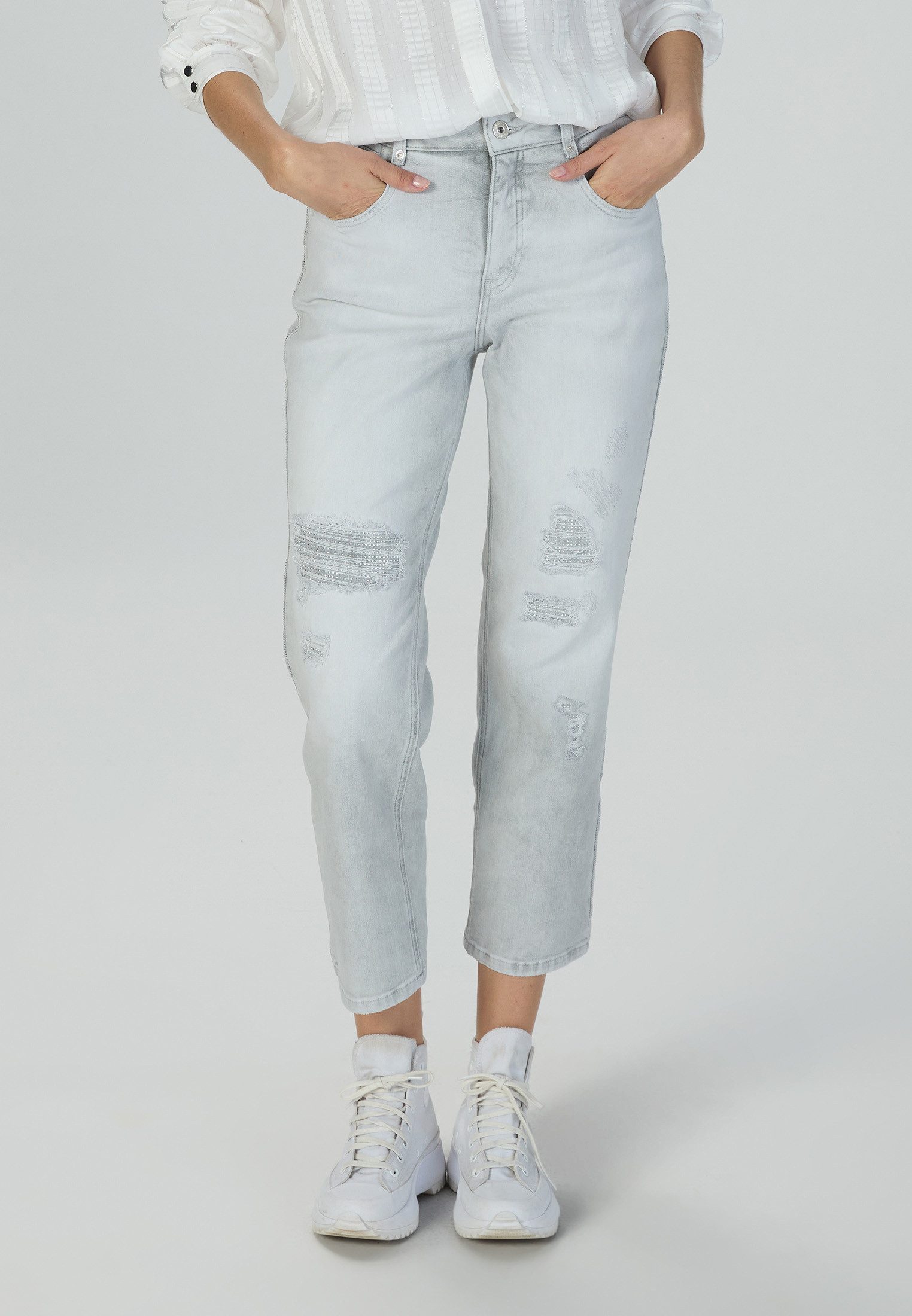MARC AUREL Weite Jeans Grey Denim mit Schmuck