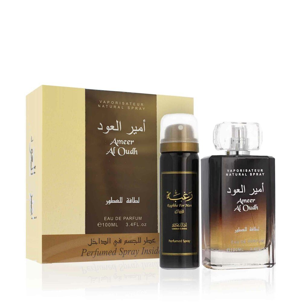 Lattafa Duft-Set Ameer Al Oudh 3 4 Oz EdP 1 7 Oz Parfümiertes Spray Geschenkset