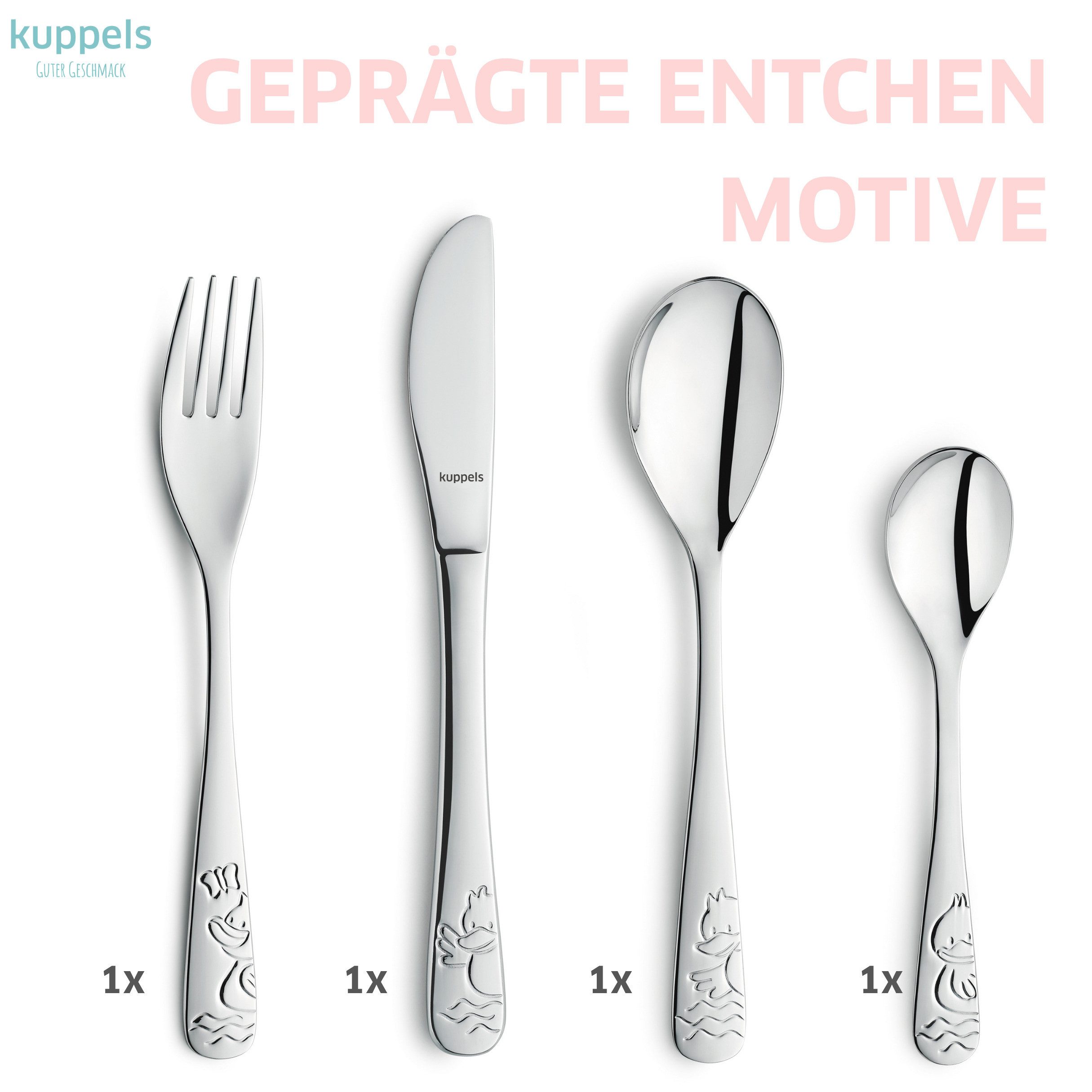 Kuppels Kinderbesteck DUCK (4-tlg), 1 Personen, 13/0 18/10, spülmaschinenfest, hochglanzpoliert