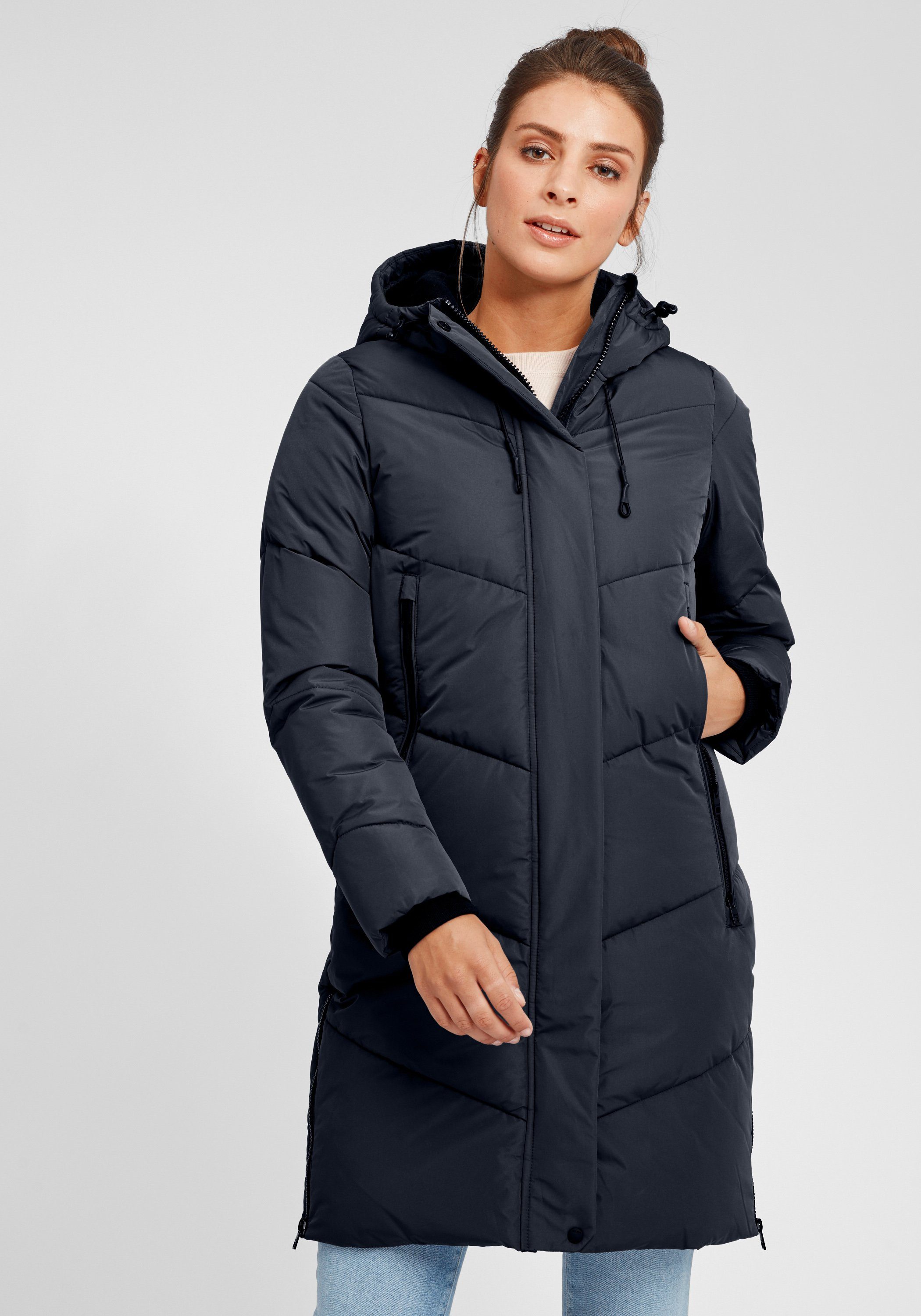 OXMO Steppmantel OXJuna Steppjacke Parka mit Kapuze und praktischen Taschen Black (194007)