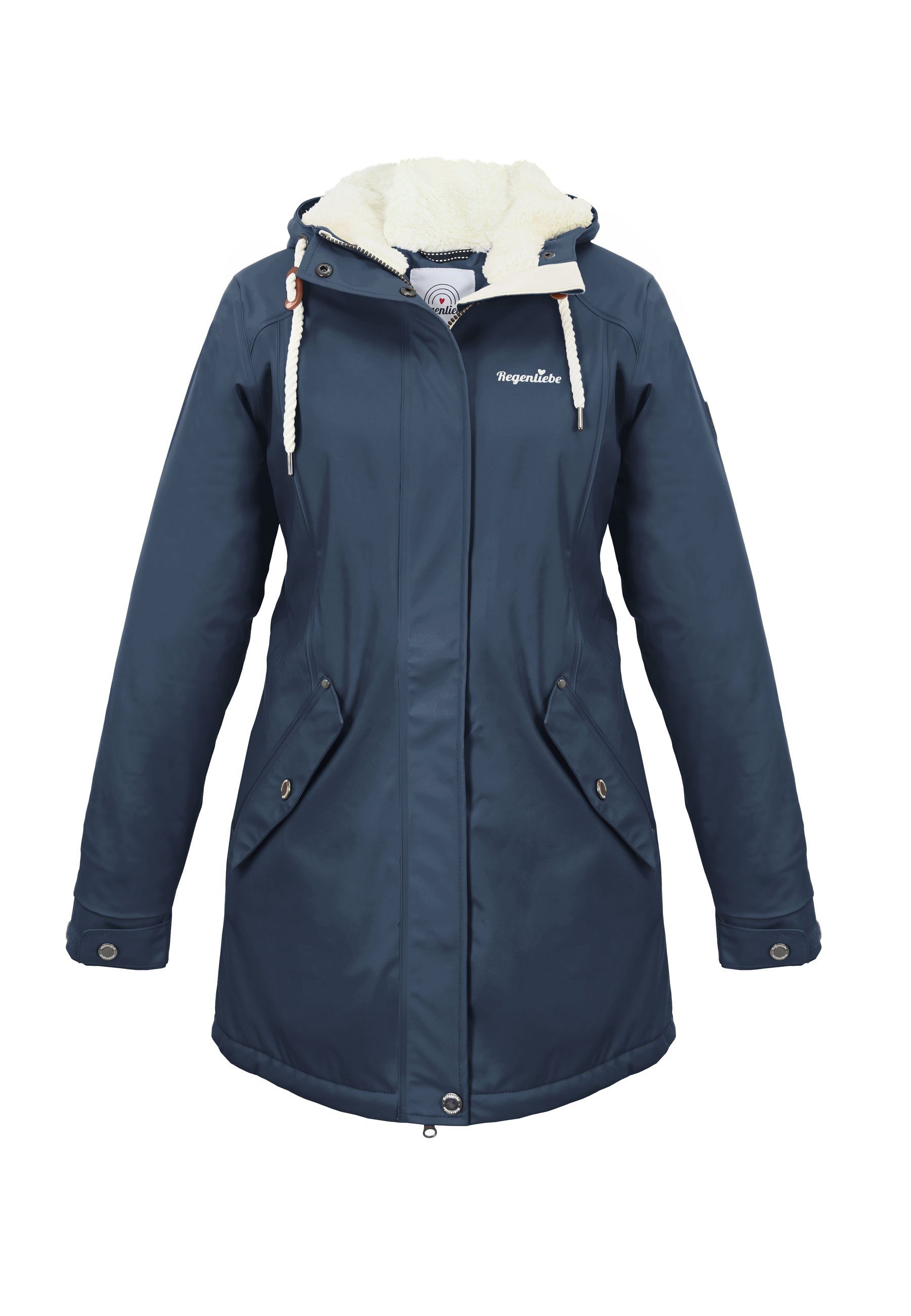 Regenliebe Winterjacke Friesennerz Regenparka mit Teddyfleece gefüttert navy