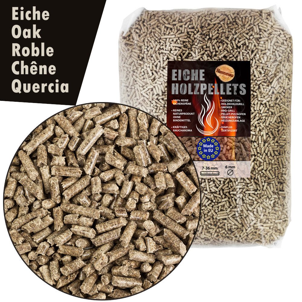 Flameup Holzpellets Buche Eiche Pellets 15 kg 30 kg Grill Smoker Pizzaofen Rauch BBQ Holz, 30 kg