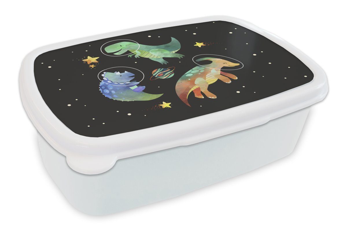 MuchoWow Lunchbox Sterne - Dinosaurier - Kind - Mädchen - Jungen - Kinder - Kinder, Kunststoff, (2-tlg), Brotbox für Kinder und Erwachsene, Brotdose, für Jungs und Mädchen weiß