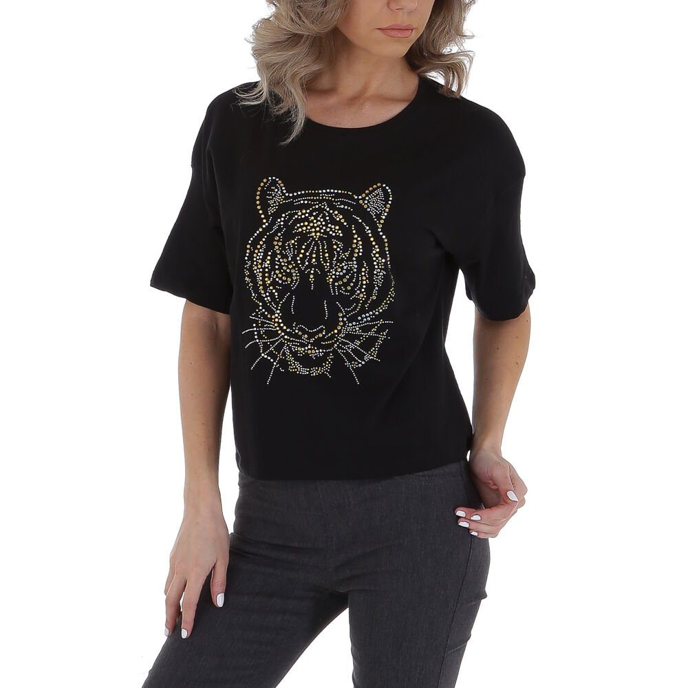 Ital-Design T-Shirt Damen Freizeit Strass Animal Print Stretch T-Shirt in  Schwarz
