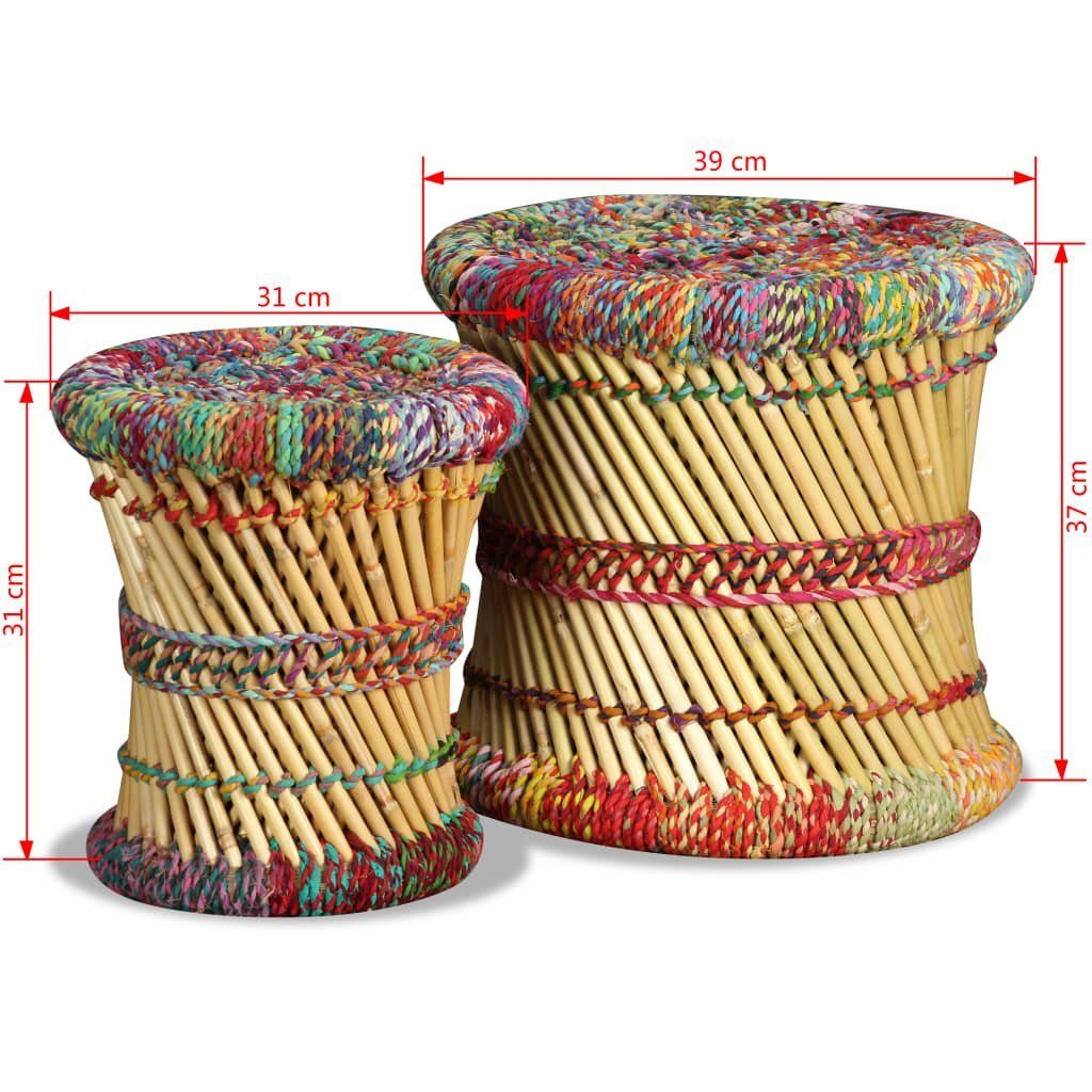 Mehrfarbig Stk Fußhocker Chindi-Details vidaXL 2 Bambus mit Hocker