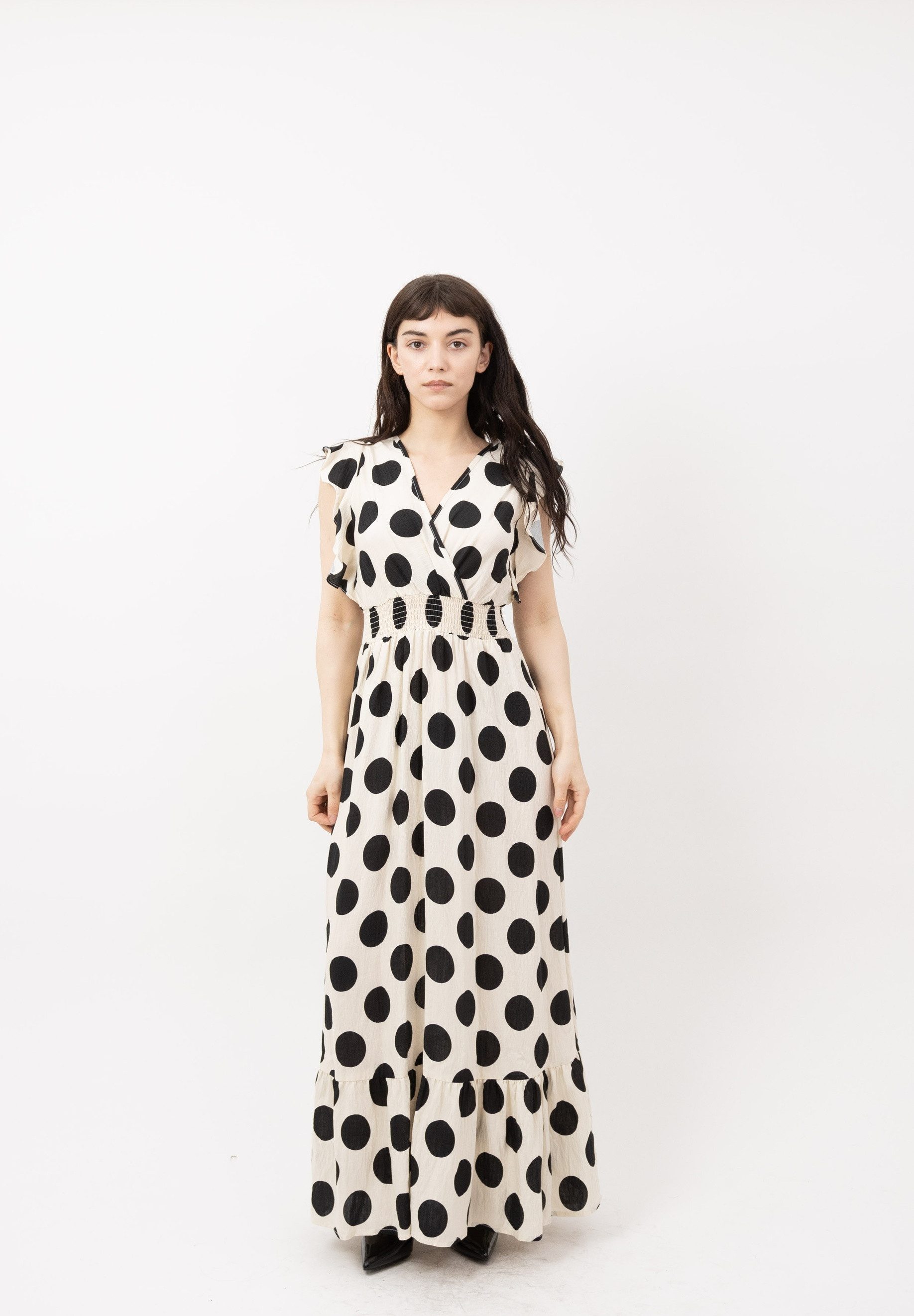 Elara Maxikleid Damen Maxikleid mit Punkten, Volantärmeln und elastischer Taille (1-tlg)