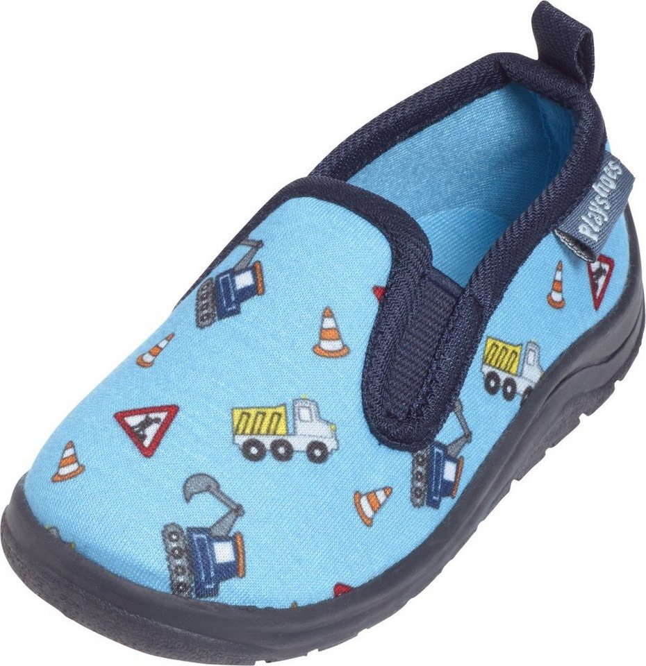 Playshoes Hausschuh Allover Baustelle Hausschuh, bequemer Slip-in Hausschuh