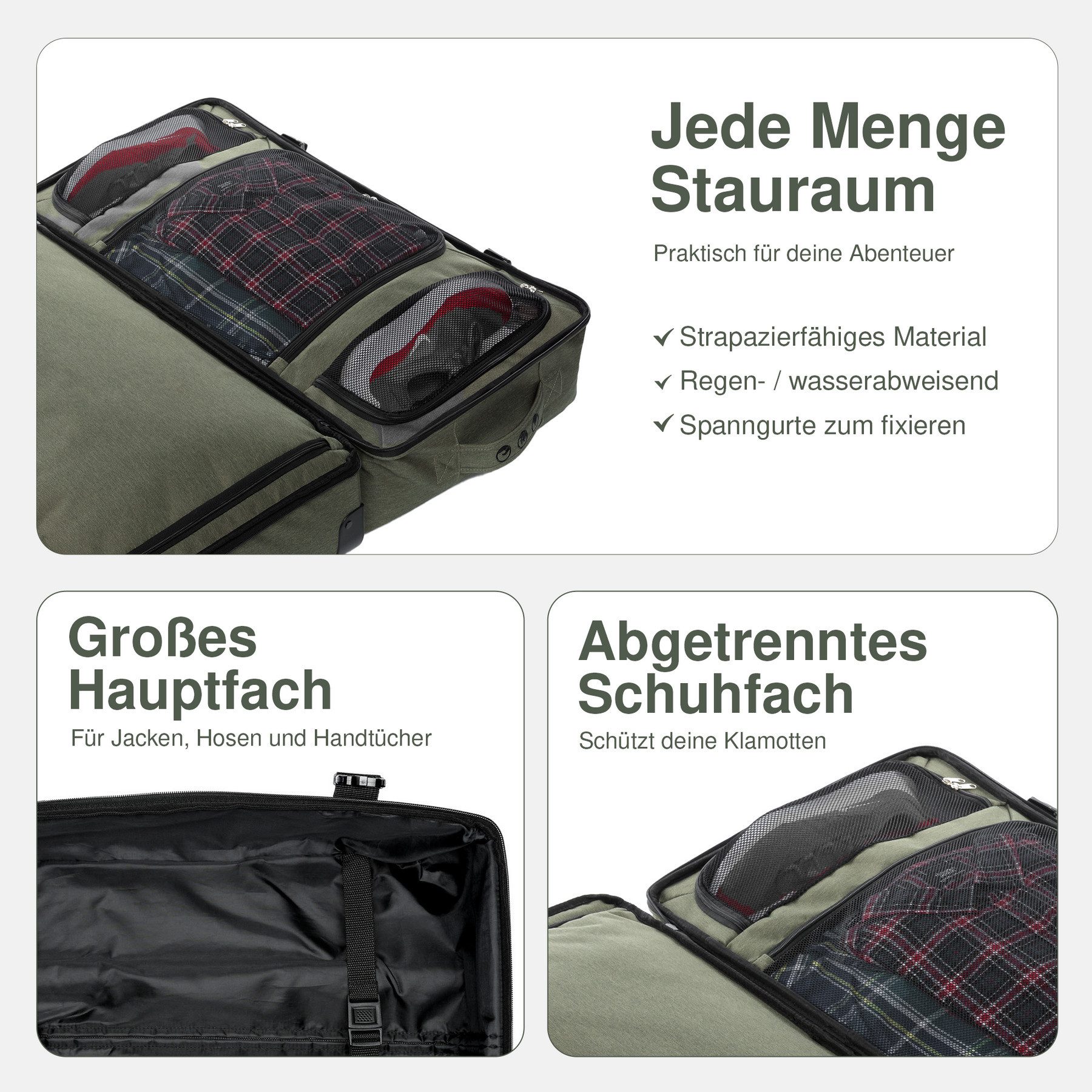 SONS OF ALOHA Kofferset Reisetasche mit Rollen groß Duffle 80 cm XL 120L, 2 Rollen, (0 tlg), großer Roll-Koffer mit Trolleyfunktion, aus Meeresplastik – Bild 4 von 5