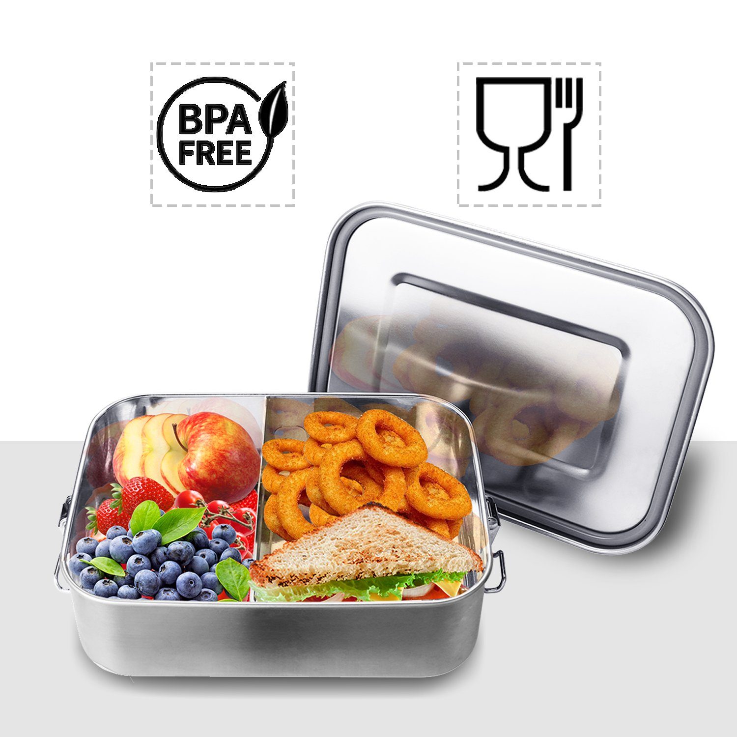 Gimisgu Lunchbox 800-1400ml Brotdose Büro Silber edelstahl Dicht Edelstahl Thermo 1200ml Lunchbox