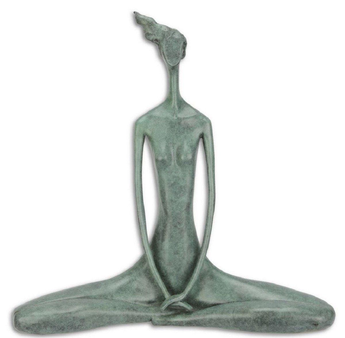 Casa Padrino Dekofigur Designer Bronzefigur Yoga Frau Blau 42,3 x 15,5 x H. 41,8 cm - Luxus Deko Bronze Skulptur