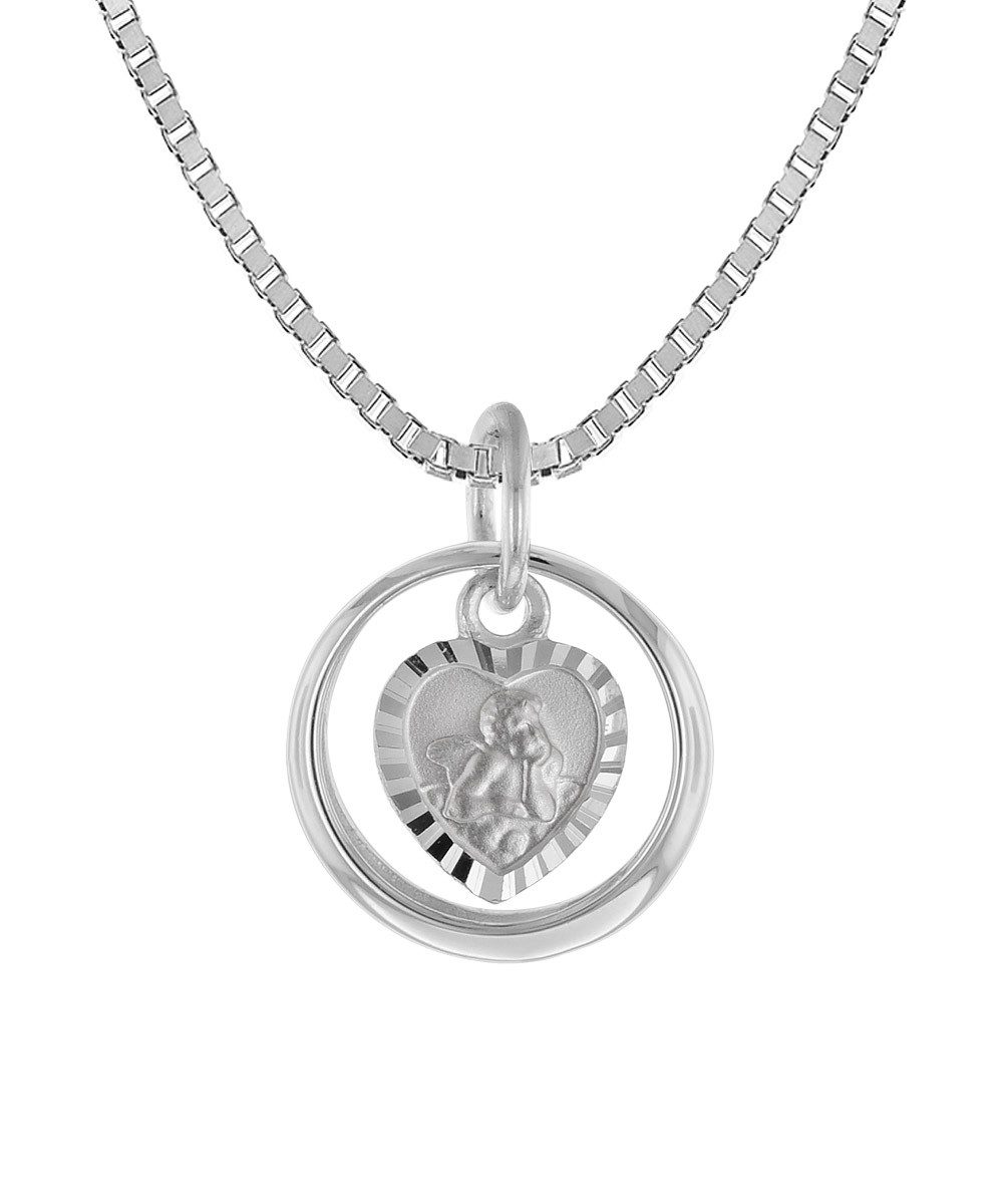 trendor Kette mit Anhänger Taufkette 925 Silber Taufring mit Engelherz