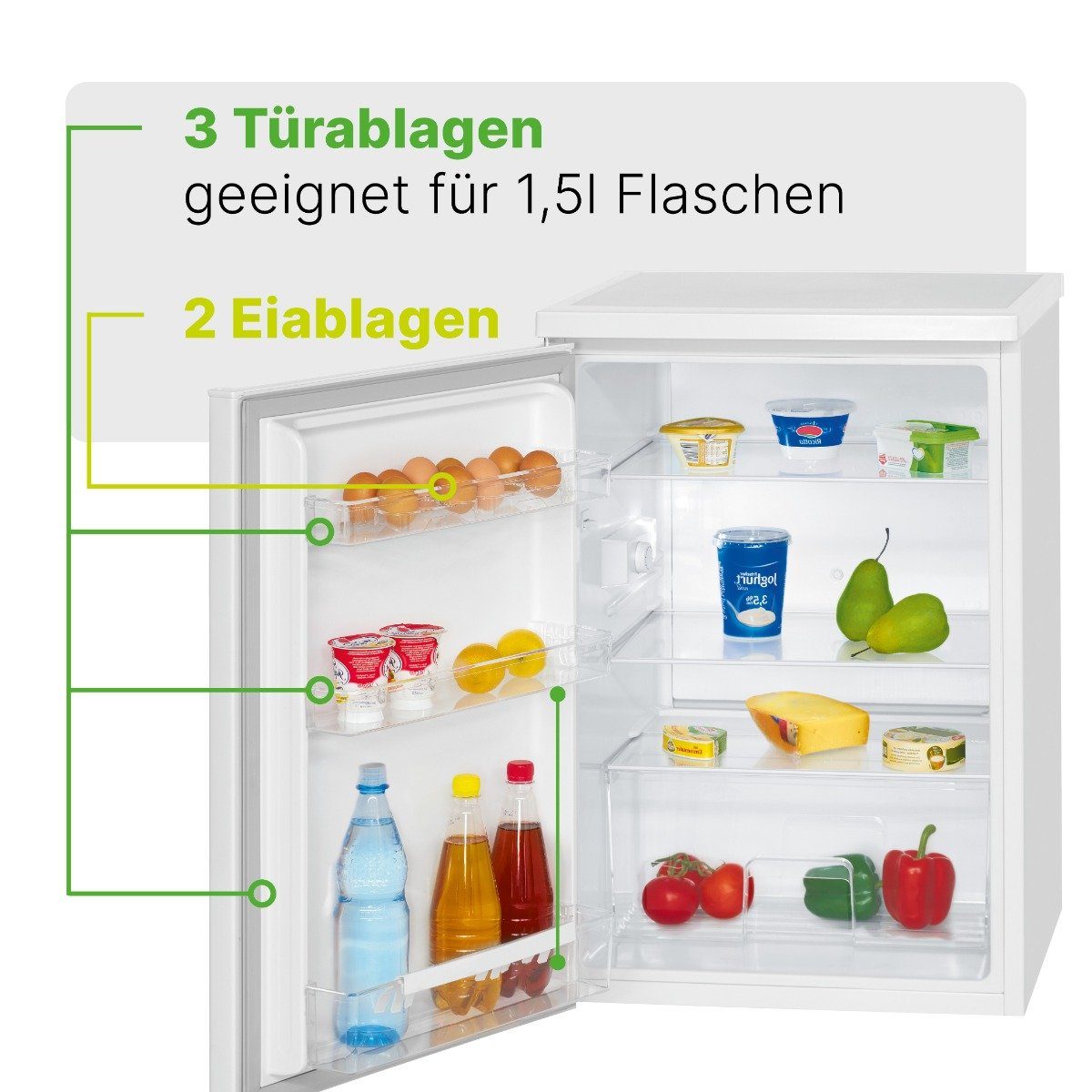 BOMANN Vollraumkühlschrank VS 2185.1, 84.5 cm hoch, 56 cm breit, 133 Liter, 3 Ablagen, Türanschlag wechselbar, LED