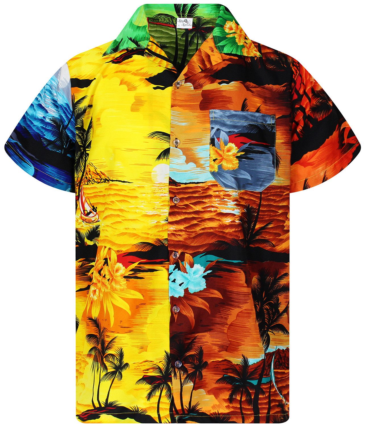 King Kameha Hawaiihemd Surf Übergrößen 7XL-12XL Kurzarm Front-Tasche Stylish Unisex