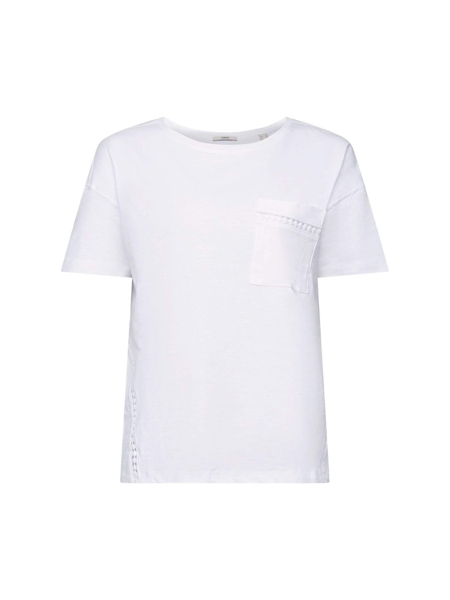 Esprit T-Shirt Baumwoll-T-Shirt mit Spitzenbesatz (1-tlg) WHITE