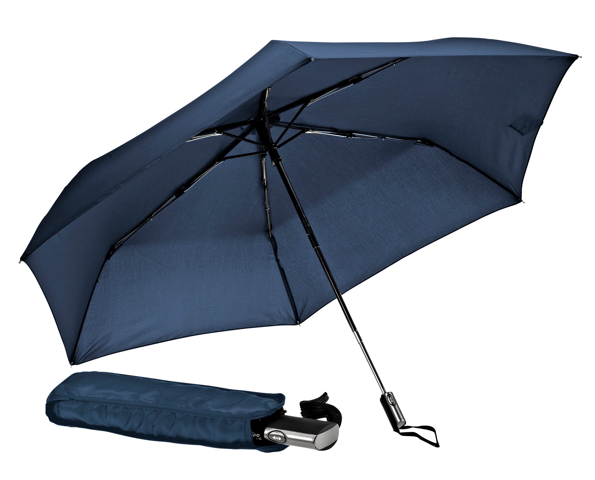 EuroSCHIRM® Taschenregenschirm Automatik 3224, marineblau, besonders leicht, extra flach, mit Automatik