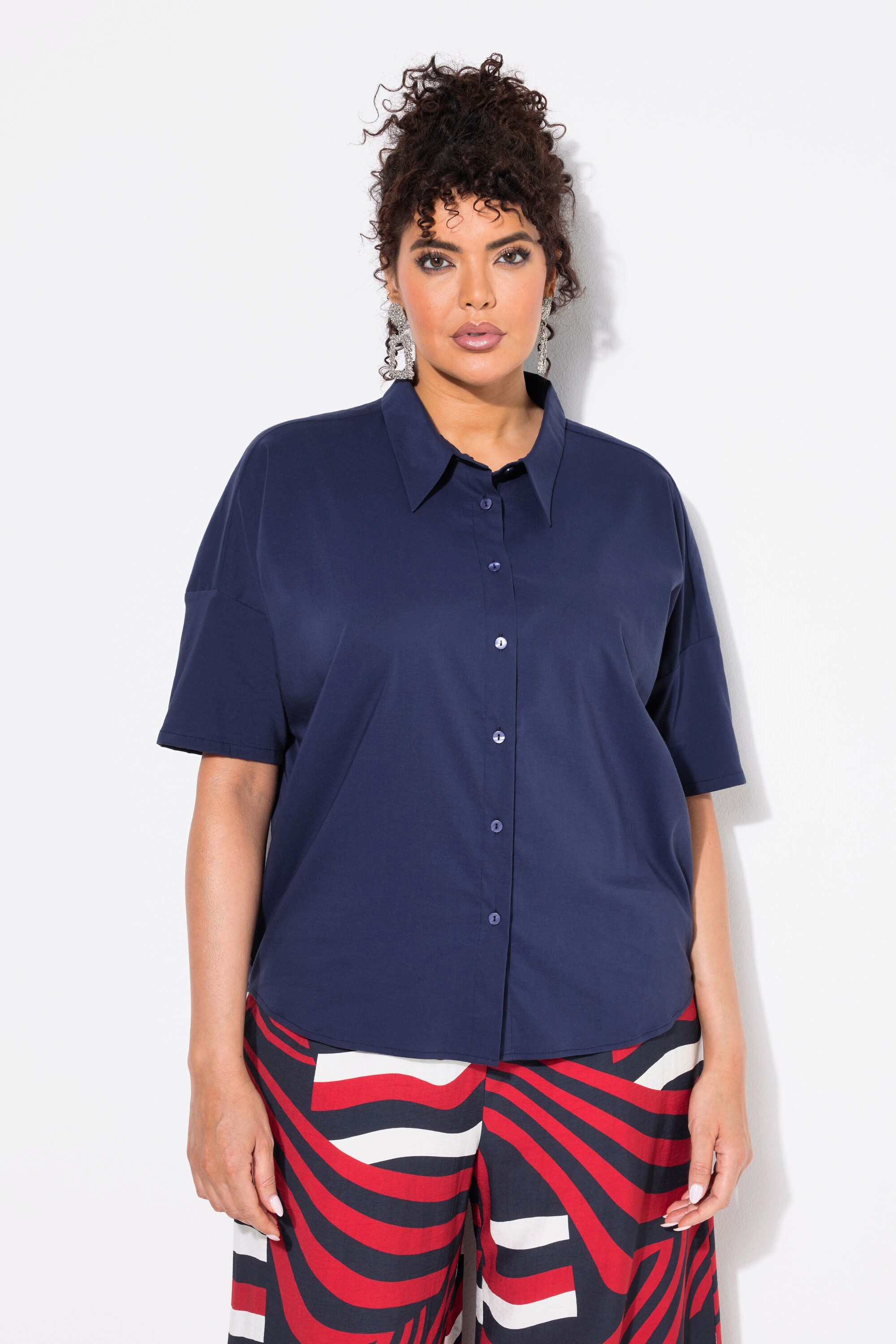 Ulla Popken Hemdbluse Popeline-Bluse Boxy Hemdkragen günstig online kaufen