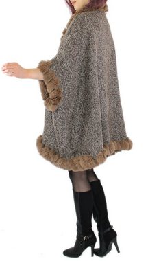 dy_mode Poncho Damen Poncho mit Innenfutter und Kunstfell in Unifarben und Meliert mit Innenfutter